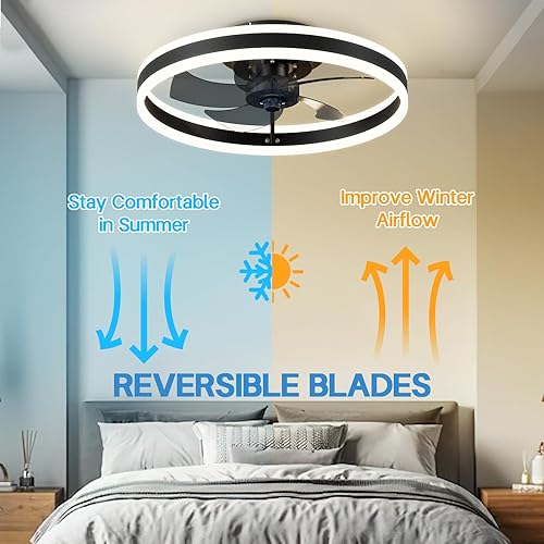 Miniatura 5 de Ventilador de techo LED de perfil bajo de 19.7 pulgadas con luz, moderno, montaje empotrado semi-cerrado, aplicación inteligente y control remoto, 6