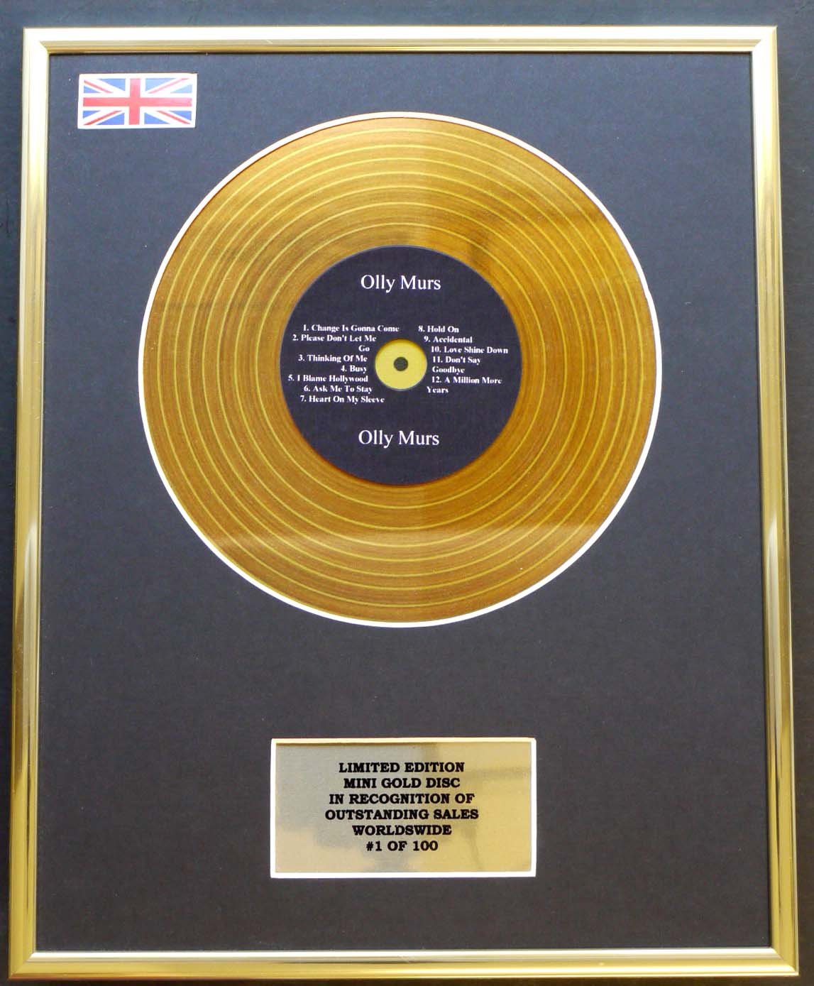 Limited Edition Mini Gold Disc Display Gold Olly Murs/Mini Disc Display/Limited Edition/Coa/Olly Murs