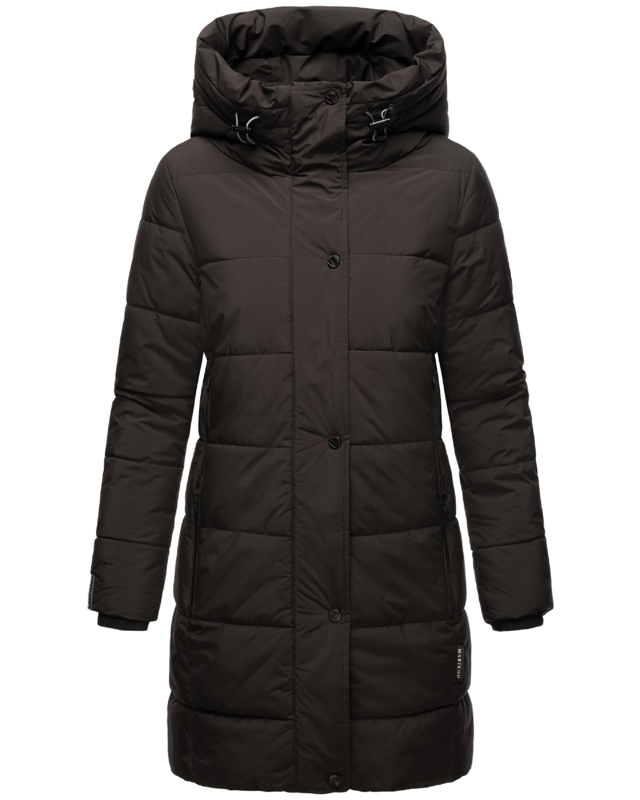 Marikoo Karumikoo XVI XS-​5XL - Giacca invernale lunga da donna, trapuntata, con cappuccio, calda fino alla coscia, nero, 4X-​Large
