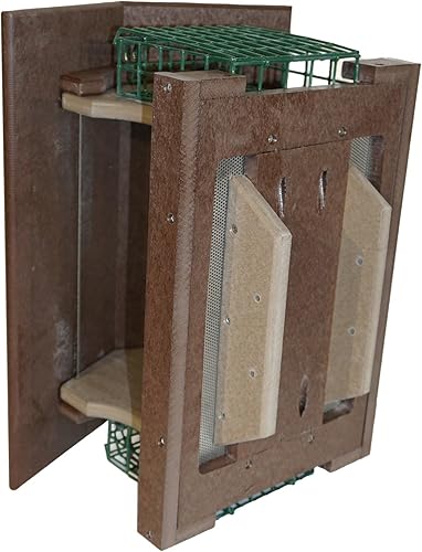 Miniatura 4 de Comedero grande de plástico de polietileno para pájaros con dos jaulas de sebo para aves silvestres al aire libre, fabricado en Estados Unidos