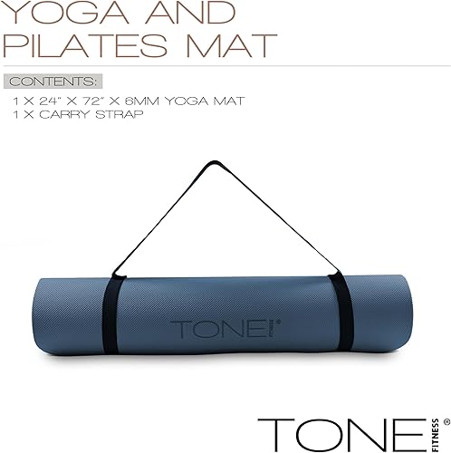 Miniatura 3 de TONE Fitness Esterilla de yoga antideslizante de 1/4 pulgadas de grosor para ejercicios y pilates para entrenamientos en casa con correa de
