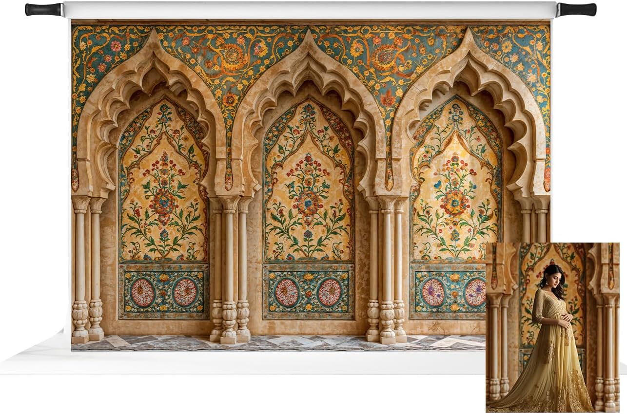 Kate 7x5ft Retro Palace Backdrop for Photography Colored Hall Column and Arch Decoration Background Photography Studio Props