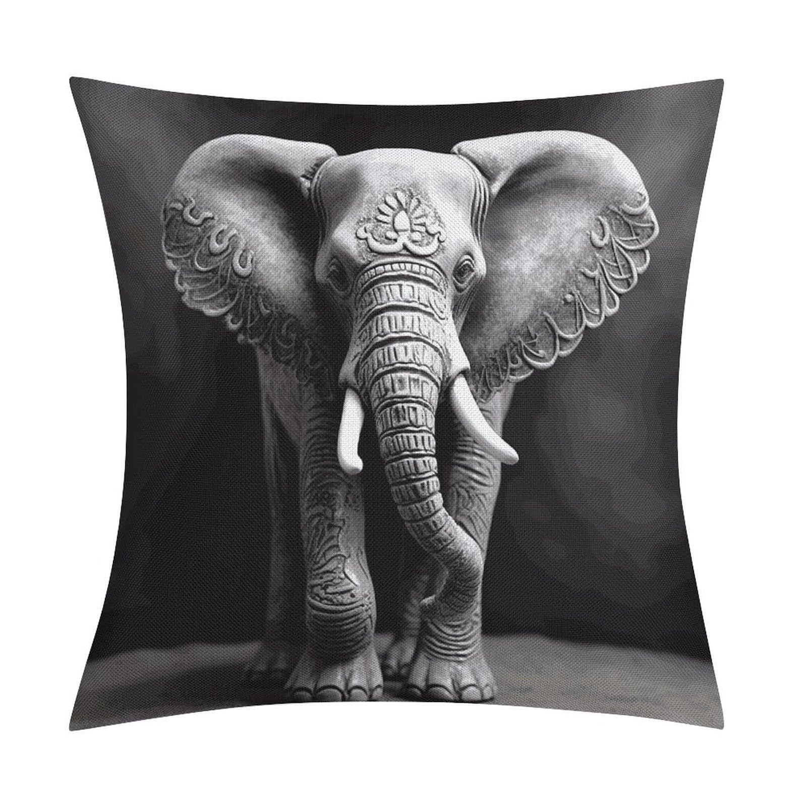 JTREHY Gray Elephant Throw Pillow Covers Farmhouse Pillow Cover Standard Pillow Shams Decorative Square Pillowcases Soft Pillow Cases Wrinkle Fade Resistant for Couch Home 18x18 Inch