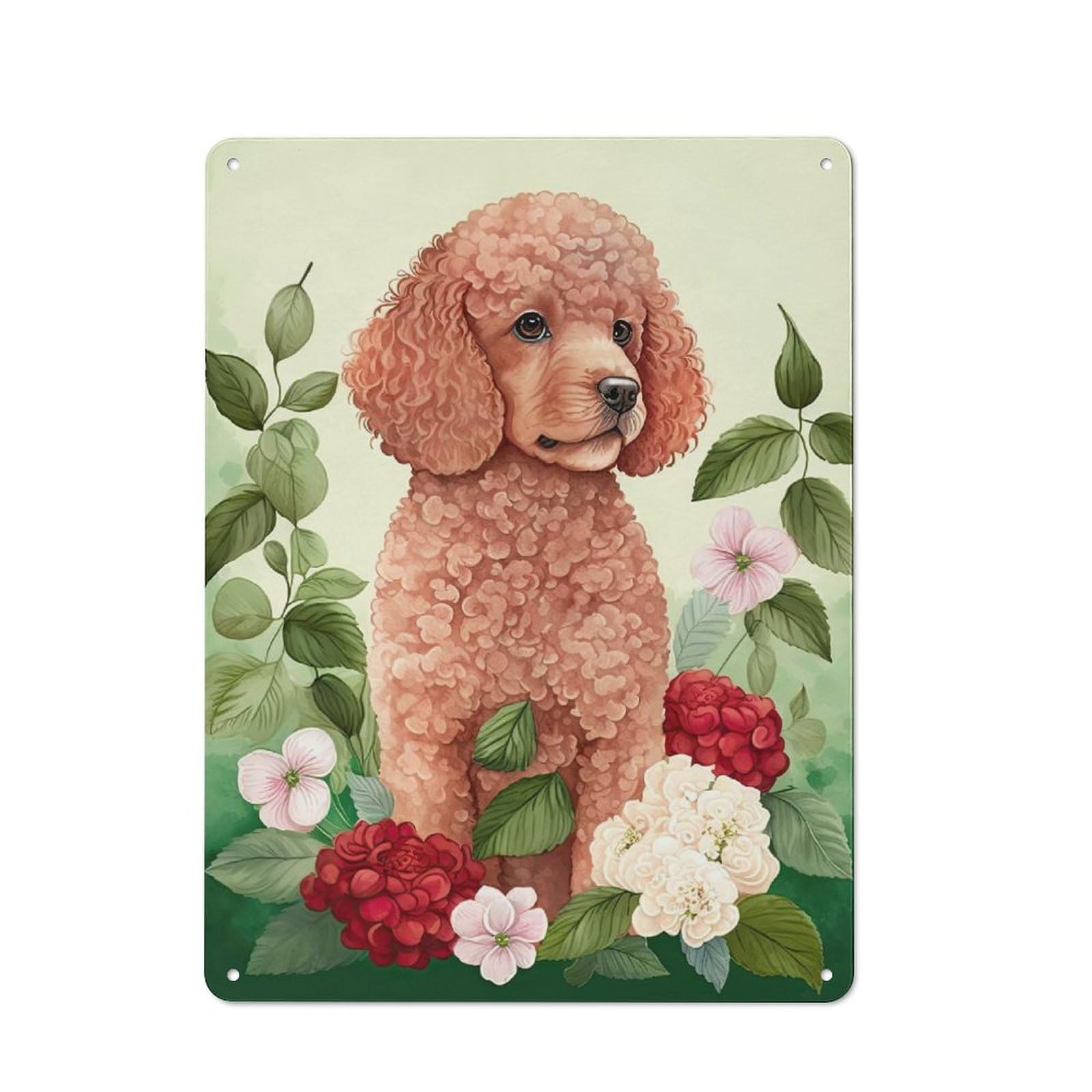 Junmoney Style-8 Poodle Floral Portrait Retro Tin Sign 40X30cm For Dining Room Or Kitchen, Suited To Kitchen Wall Decor Lovers