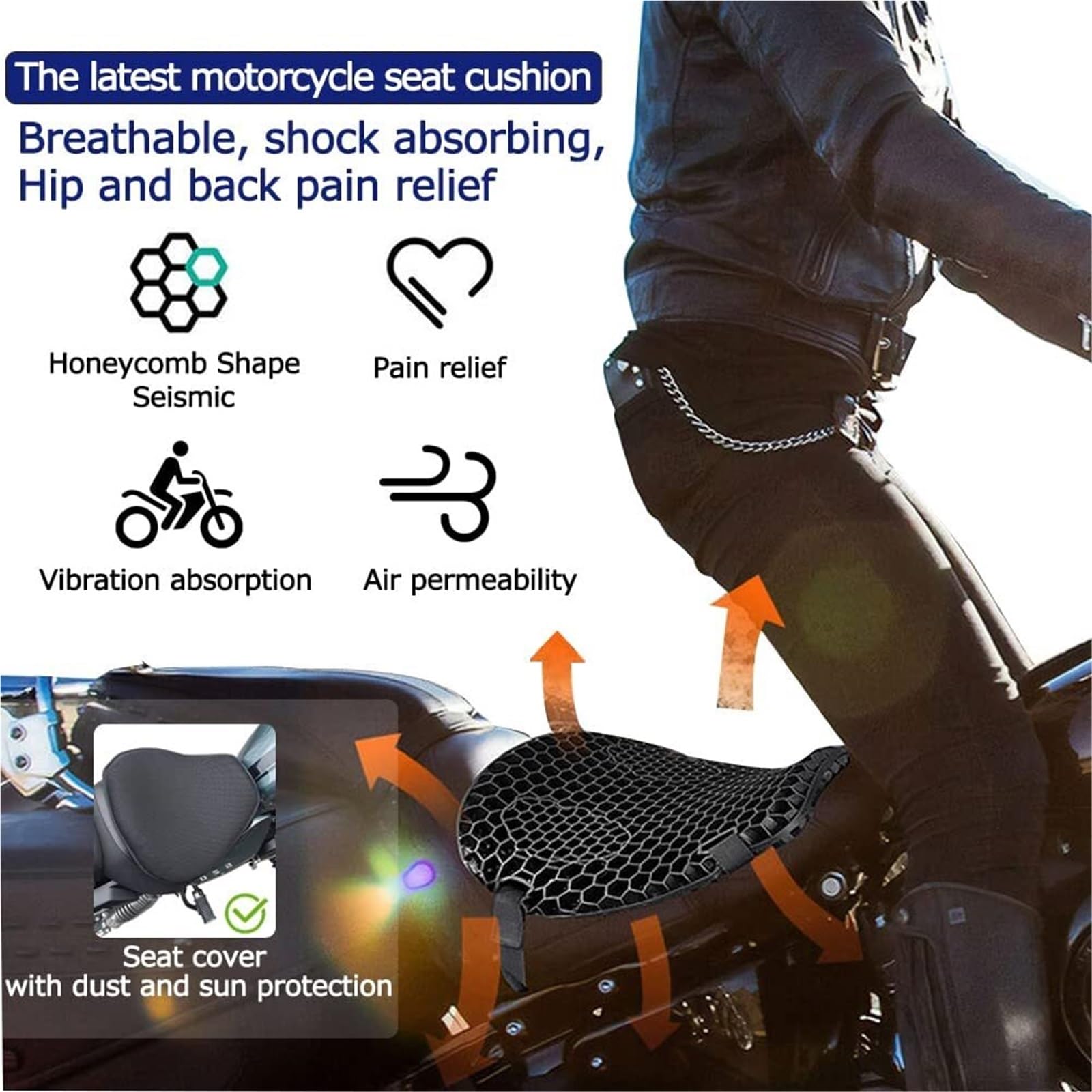 Sitzkissen Motorrad Sitzkissen Stoßdämpfung Dekompression Gel Waben 3D Komfortable Universal(Set 1 Cushion)