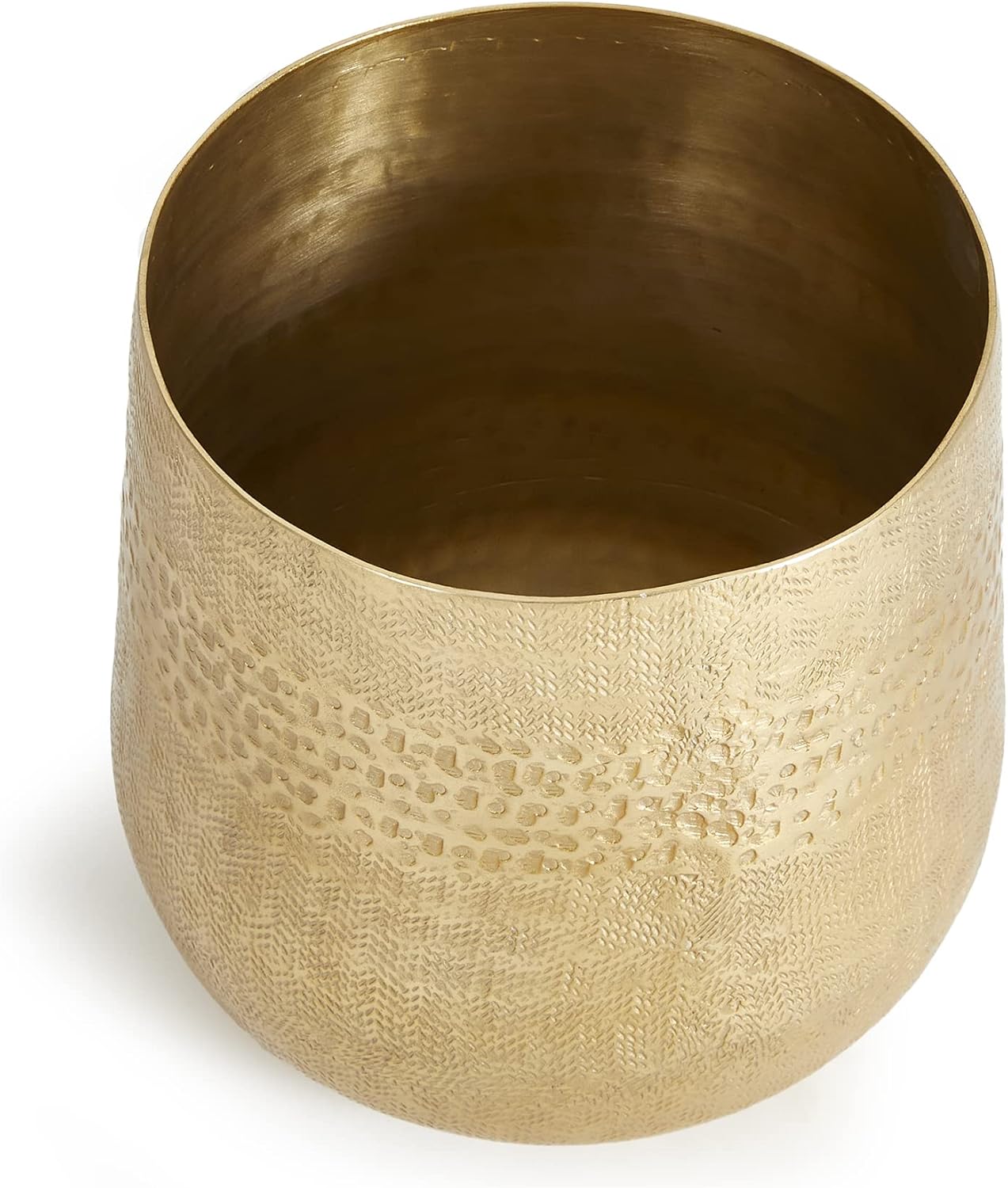MY SWANKY HOME Elegant Classic Embossed Metal Gold Cachepot Planter Hammered Textured Round 8.25 in Indoor