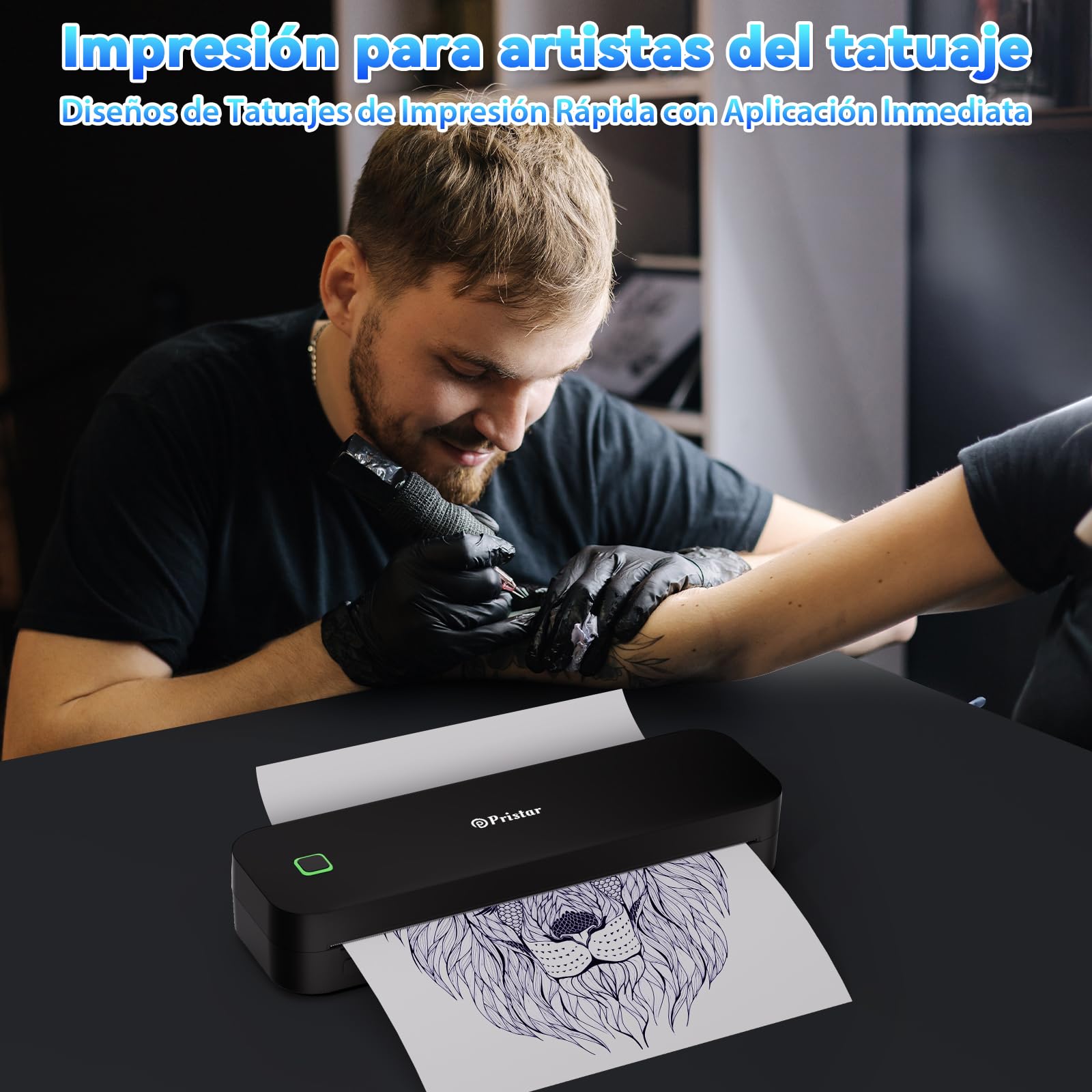 Pristar D210 Impresora Termica A4, Impresora Portatil Inalambrica para Viajes, Oficina y Hogar, Termocopiadora Tattoo Compatible con Teléfonos Inteligentes iOS/Android y Computadoras Portátiles, Negro