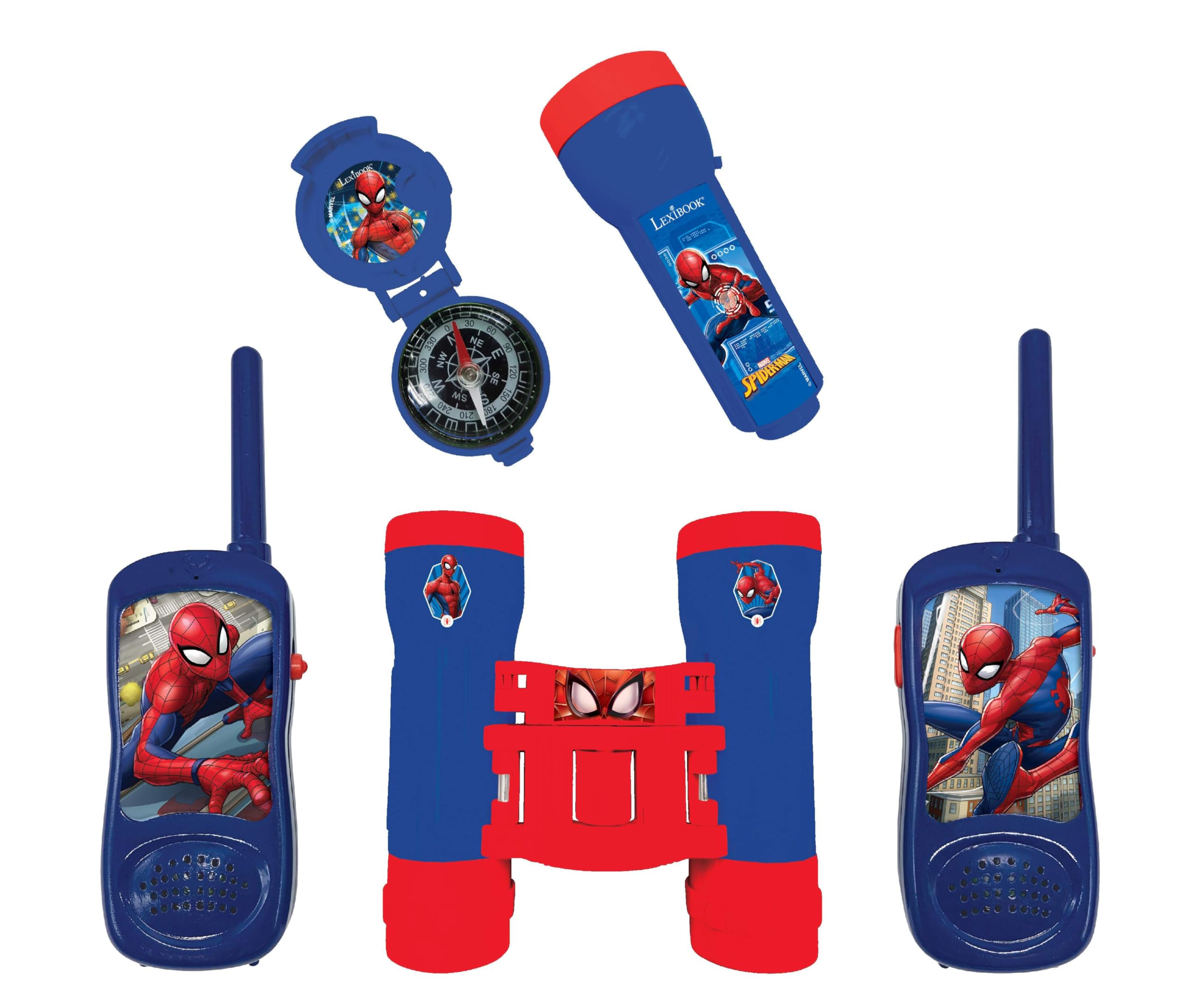 Lexibook, Spider-Man, Adventurer Set for Children, Walkie-Talkies 120m, Binoculars, Compass, Torchlight, Blue/Red, RPTW12SPLXB