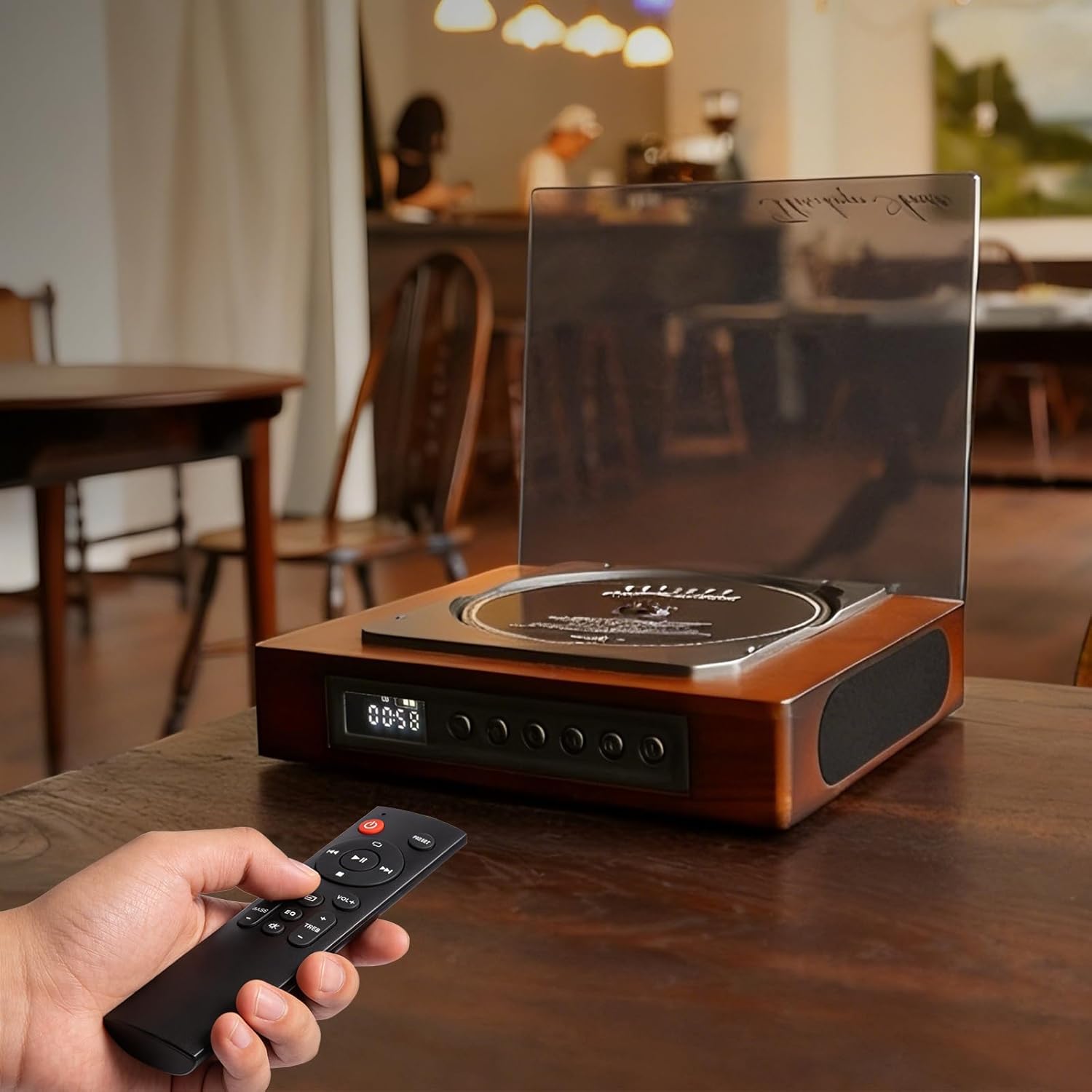 DVP-560 Retro Desktop CD Player for Home, Dual Stereo Speakers, SPDIF Output, 6-8 Hour Battery Life, Remote Control, Portable Bluetooth CD Player for Music Lovers & Home Decor