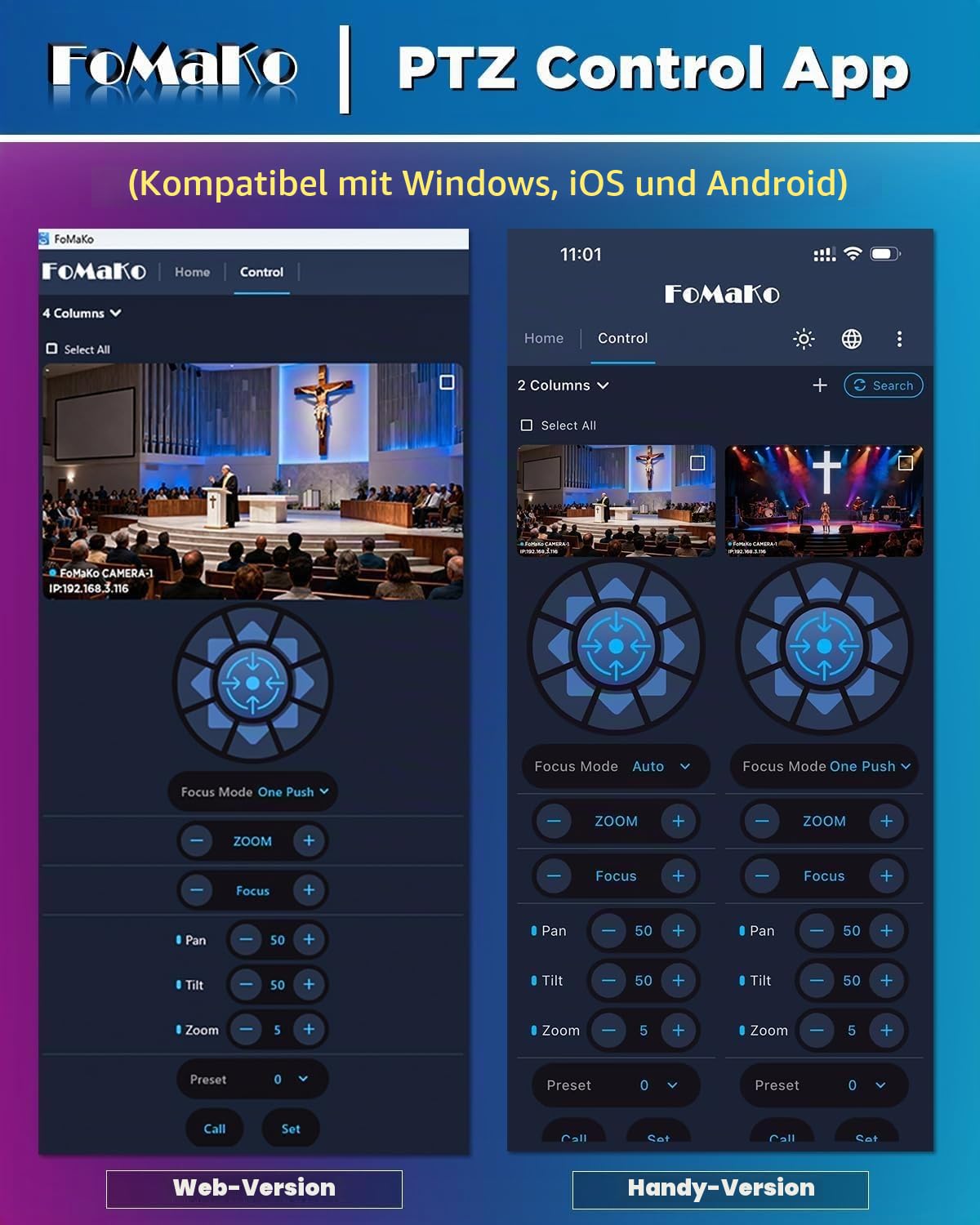 FoMaKo 4K 60FPS NDI HX3 PTZ Kamera, 30x Optischer Zoom, NDI-Ausgang 4K@60, KI-Auto-Tracking, 3G-SDI HDMI2.0 LAN PoE USB3.0, Professionelle NDI-Live-Streaming-PTZ-Kamera (K630N)