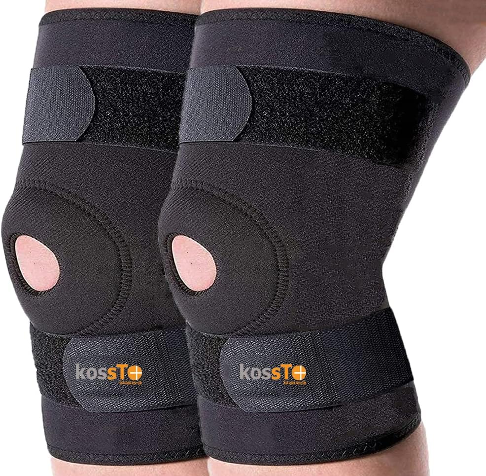 kossto Adjustable Knee Cap Support Brace for Sports | Gym | Running | Arthritis | Joint Pain Relief | and Protection for Men and Women(pair) (free size) (Black,Pack of 2)
