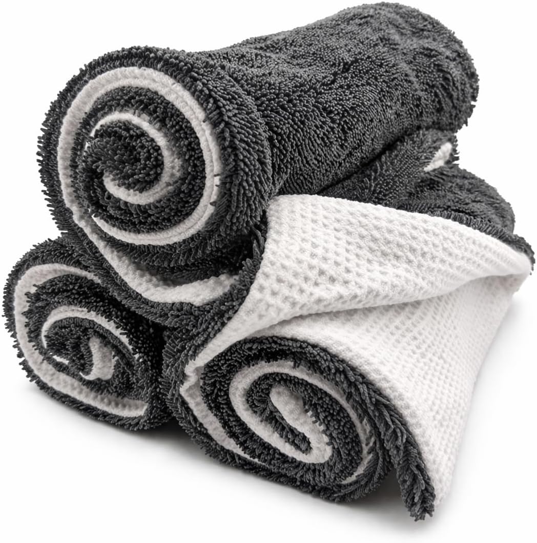 Hybrid Glass Microfiber Towel – Waffle Weave & Plush Dual Action Cleaning Cloth – Streak-Free Window and Surface Drying Towel – Professional Grade –16x16,1000 GSM 3-Pack
