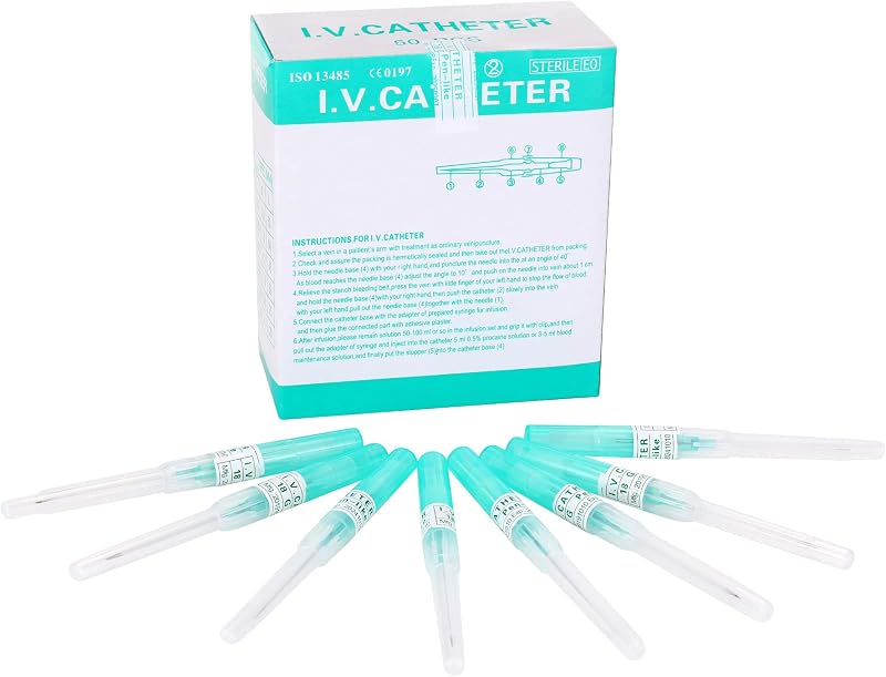 Agulhas para Piercing DOWEI 18G com Cateter IV, Aço Inoxidável 316L, Pacote com 50