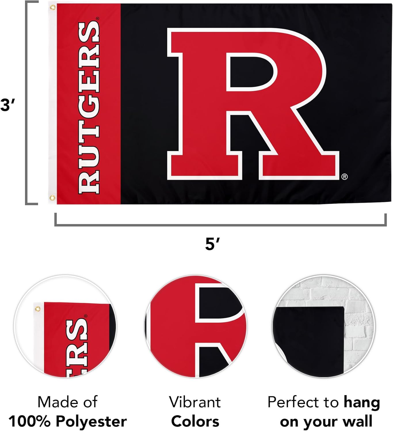 Desert Cactus Rutgers R Flag - 3 x 5 Feet Knights Banner, Indoor/Outdoor Durable Fabric, 100% Polyester Design (Style Q)