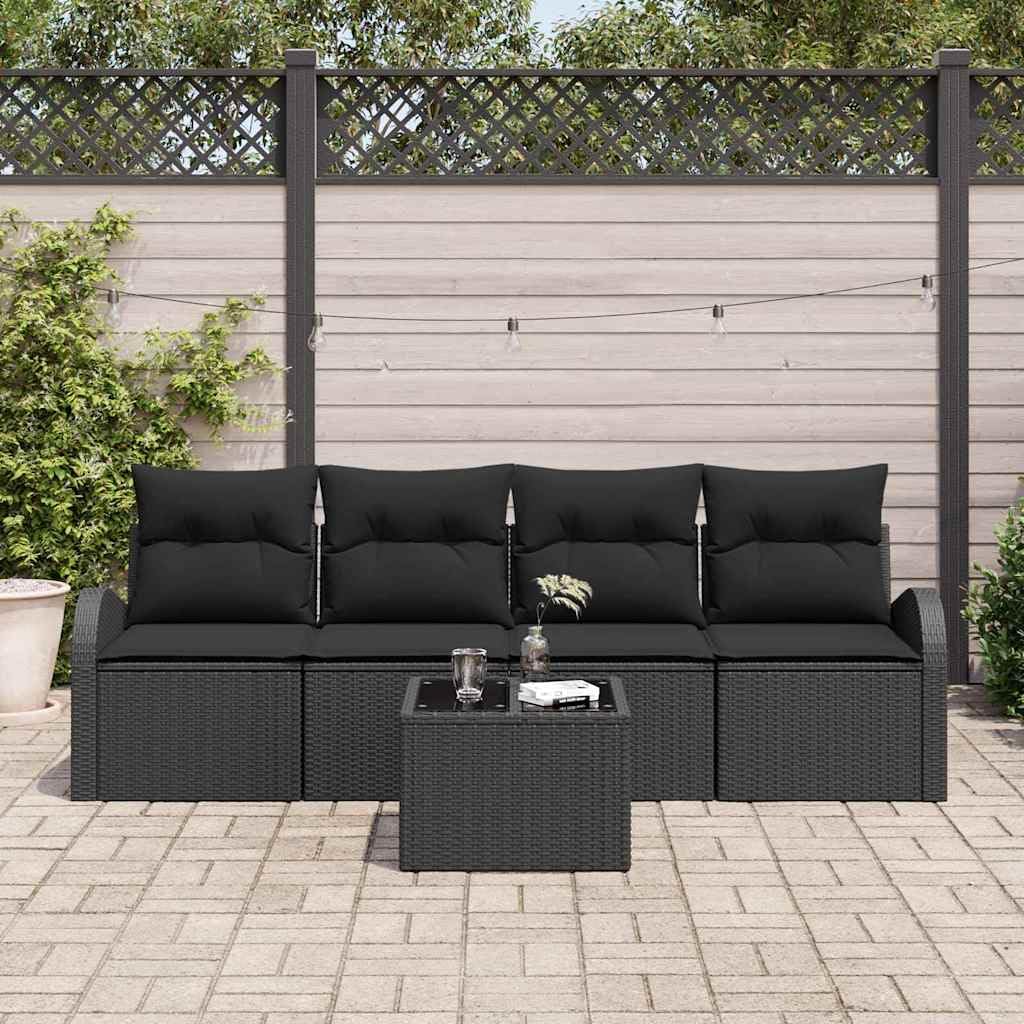 Set di 5 divani da giardino in polyrattan nero con tavolo