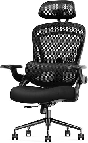 Sweetcrispy Silla ergonómica de oficina de respaldo alto con reposacabezas 2D, soporte lumbar arriba y abajo, sillas de escritorio giratorias de