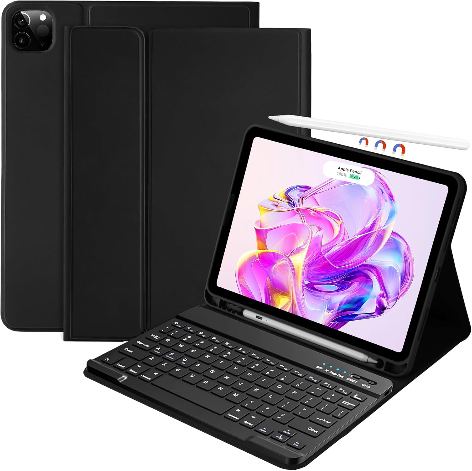 aMZCaSE for iPad Air 11 inch Case with Keyboard(M3/M2, 2025/2024), iPad Pro 11 inch Air 5th 4th Generation Case with Keyboard,Detachable Folio Cover for Pro 11 (4th/3rd/2nd/1st),Pencil Holder, Black