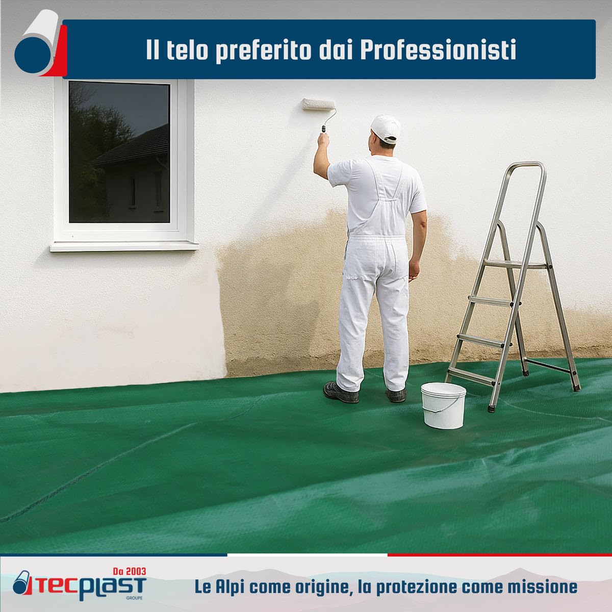 Telo di protezione Pittura 5x8 m - TECPLAST - HQ250PE - Verde e Marrone - Alte Prestazioni - Telo protettivo Vernice per pavimenti e mobili