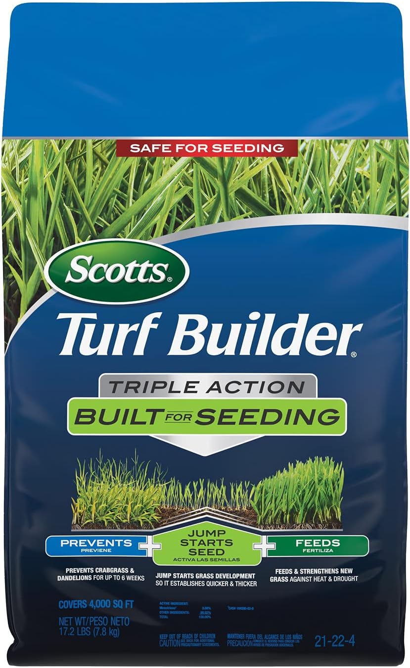 Turf Builder Triple Action Built for Seeding - Weed Preventer and Fertilizer for New Lawns, Lawn Food, 4,000 sq. ft., 17.2 lb.