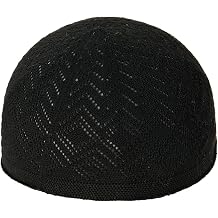 Arab Inner Hat, Hollow out Knit Kufi for Adults, Unisex, Traditional, Religious, Black