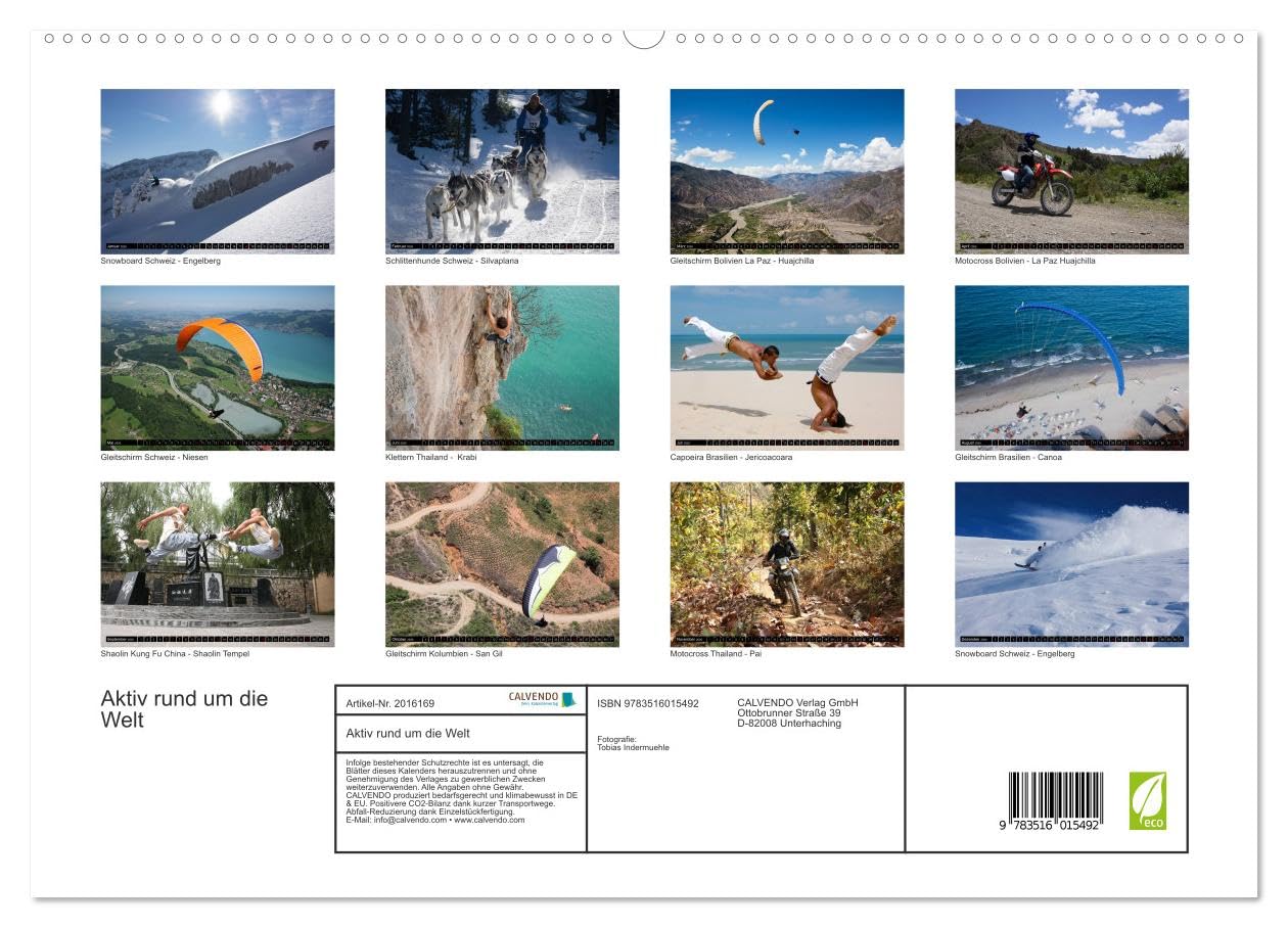 Aktiv rund um die Welt (hochwertiger Premium Wandkalender 2026 DIN A2 quer), Kunstdruck in Hochglanz: Outdoor Sport auf den 3 Kontinenten Südamerika, Europa, Asien (CALVENDO Sport)