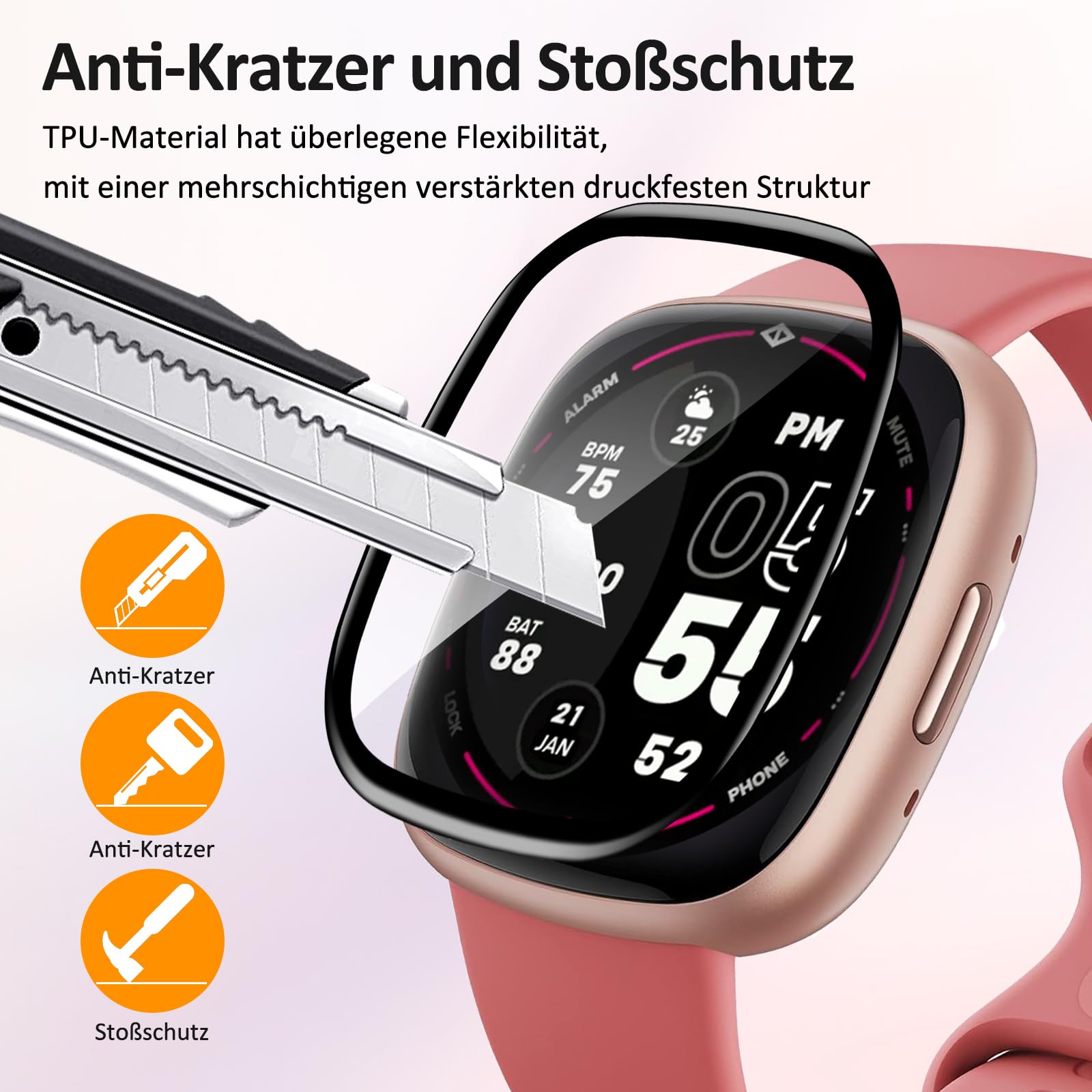 2x Panzerglas Für Fitbit Versa 3/4 & Sense 2/1 - Kratzfest