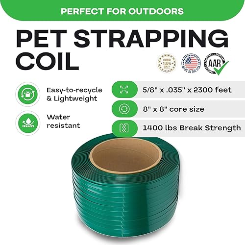 Miniatura 24 de IDL Packaging Rollo de flejado de poliéster (PET) de 1/2" x 0.025" x 3440' de tamaño de núcleo de 8" x 8", resistencia a la rotura de 780 libras