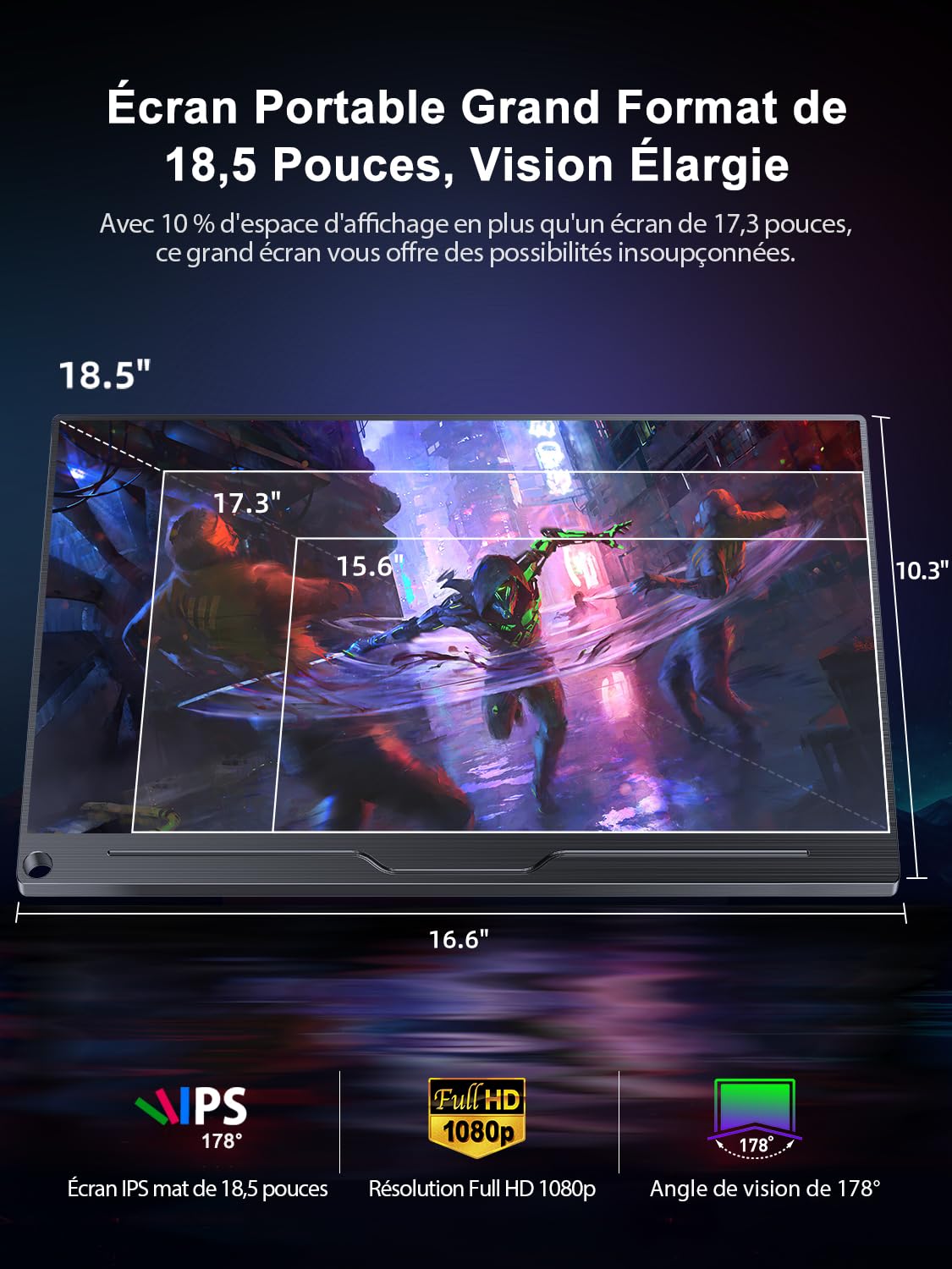 UPERFECT 18,5" 120Hz Ecran Portable, Full HD 1080P, Boîtier Métallique