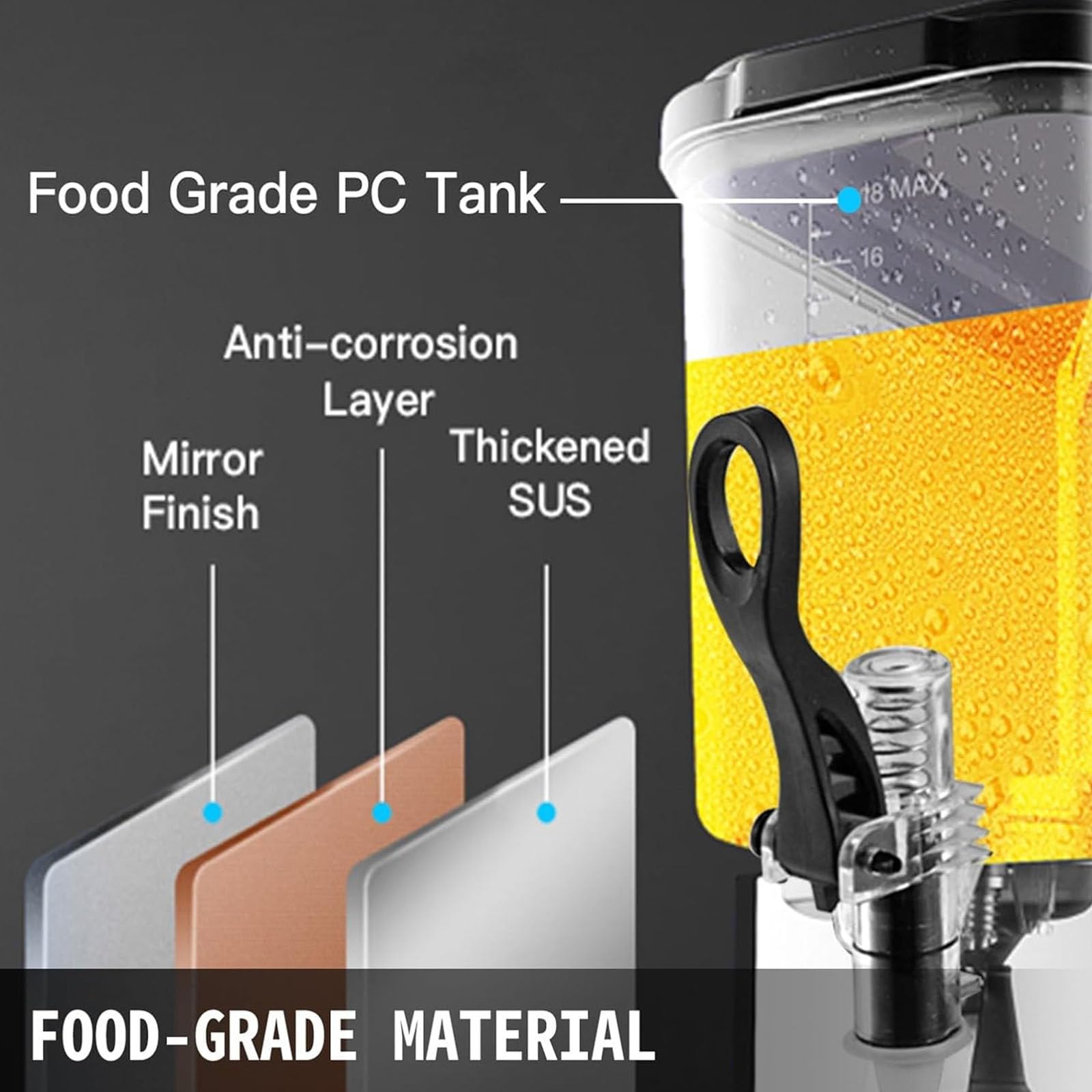 Distributore di bevande commerciali, distributore automatico di bevande calde e fredde, dispenser per succhi in acciaio inox resistente, adatto per colazione, buffet, bar, hotel