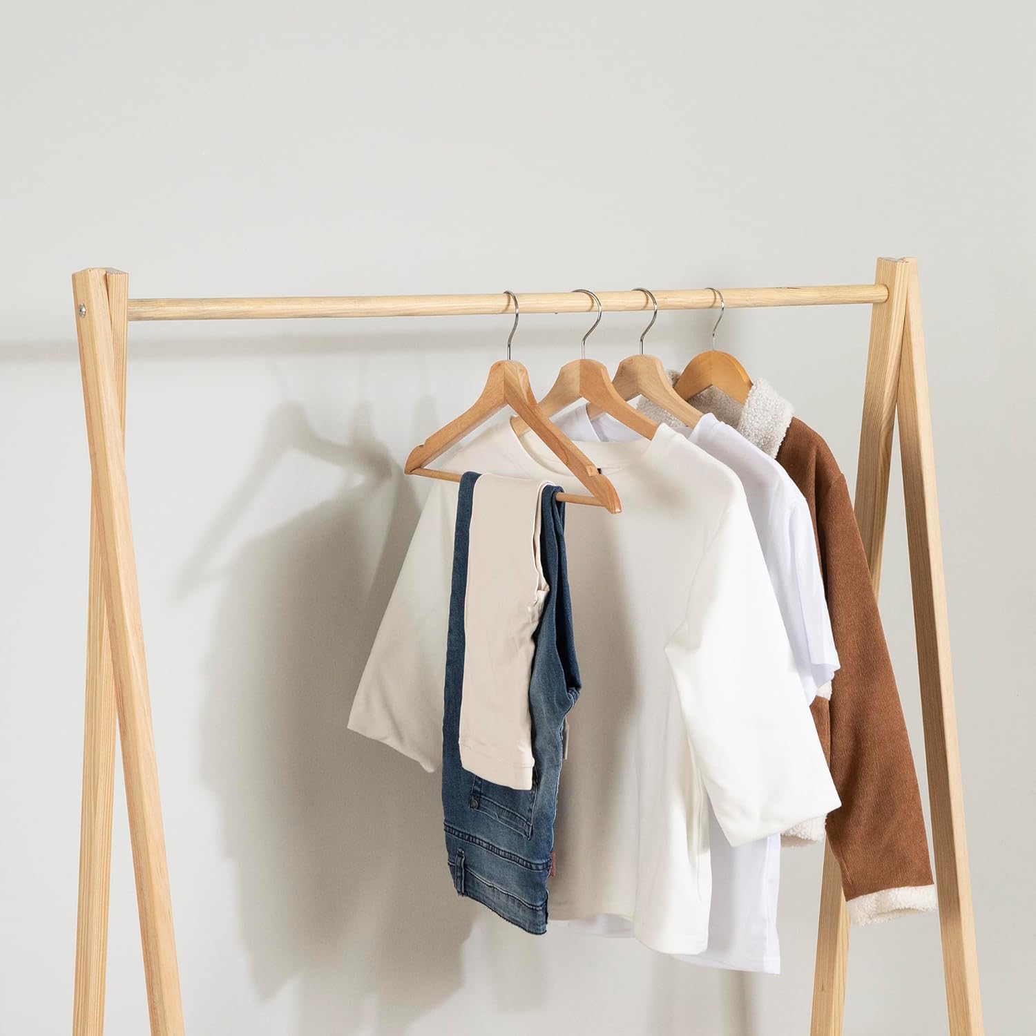 South Shore Sweedi Wooden Clothes Rack with Storage Shelves for Kids, Natural