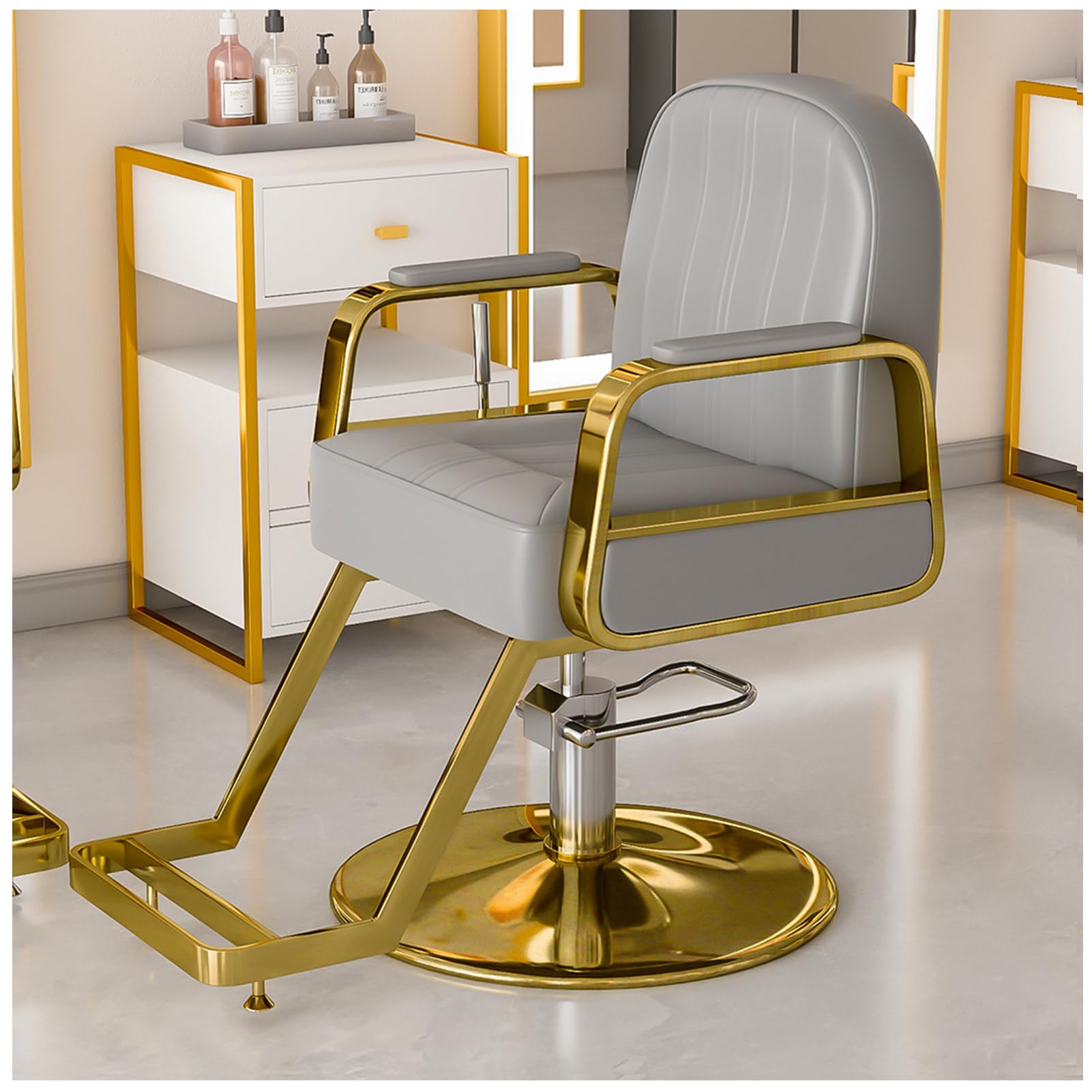 OZBMA Hair Salon Chair Hydraulic Barber Chair, Braiding for Stylist Heavy Duty, Styling Hairdressing Beauty Spa Equipment,Grey,Silver C (Grey Gold A)