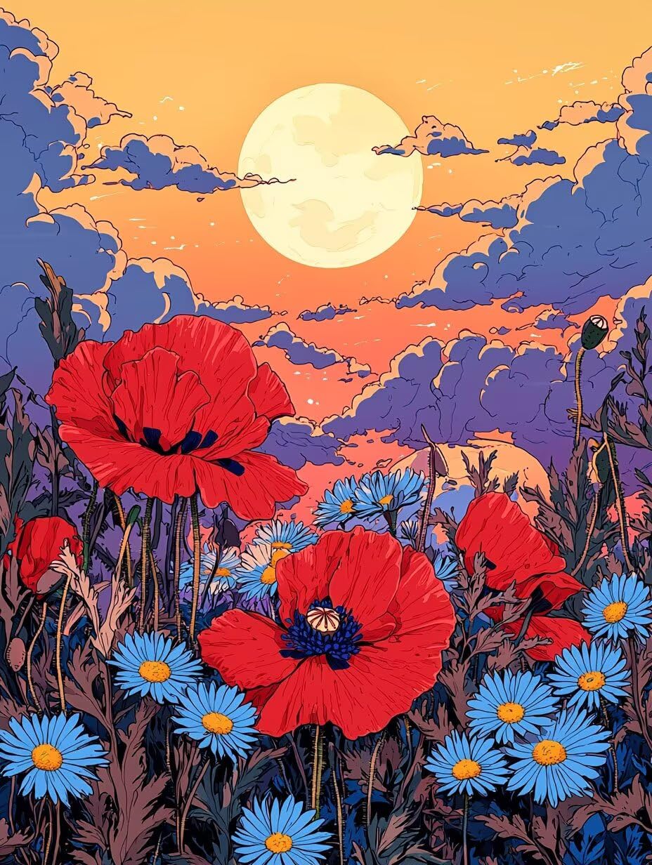 Fiore di papavero Dipingere con i Numeri per Adulti, 70x90cm a-1085