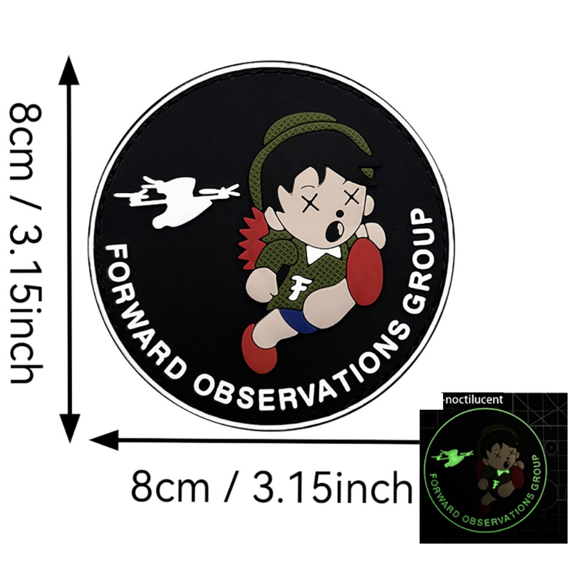 Forward Observations Group taktyczne naszywki z PCW, świecąca w ciemności odznaka morale z haczykowym spodem, 8 cm miękka gumowa opaska UAV (wielokolorowa)