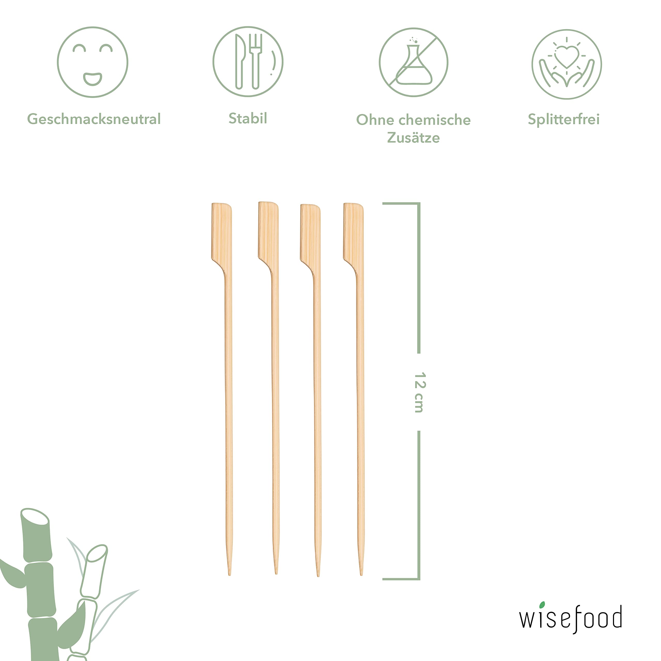 wisefood rożen na przekąski, 12 cm, 250 sztuk drewnianych szaszłyków do koktajli, szpikulce do grilla, jednorazowe sztućce, biodegradowalne, naturalne, stabilne, przyjazne dla środowiska