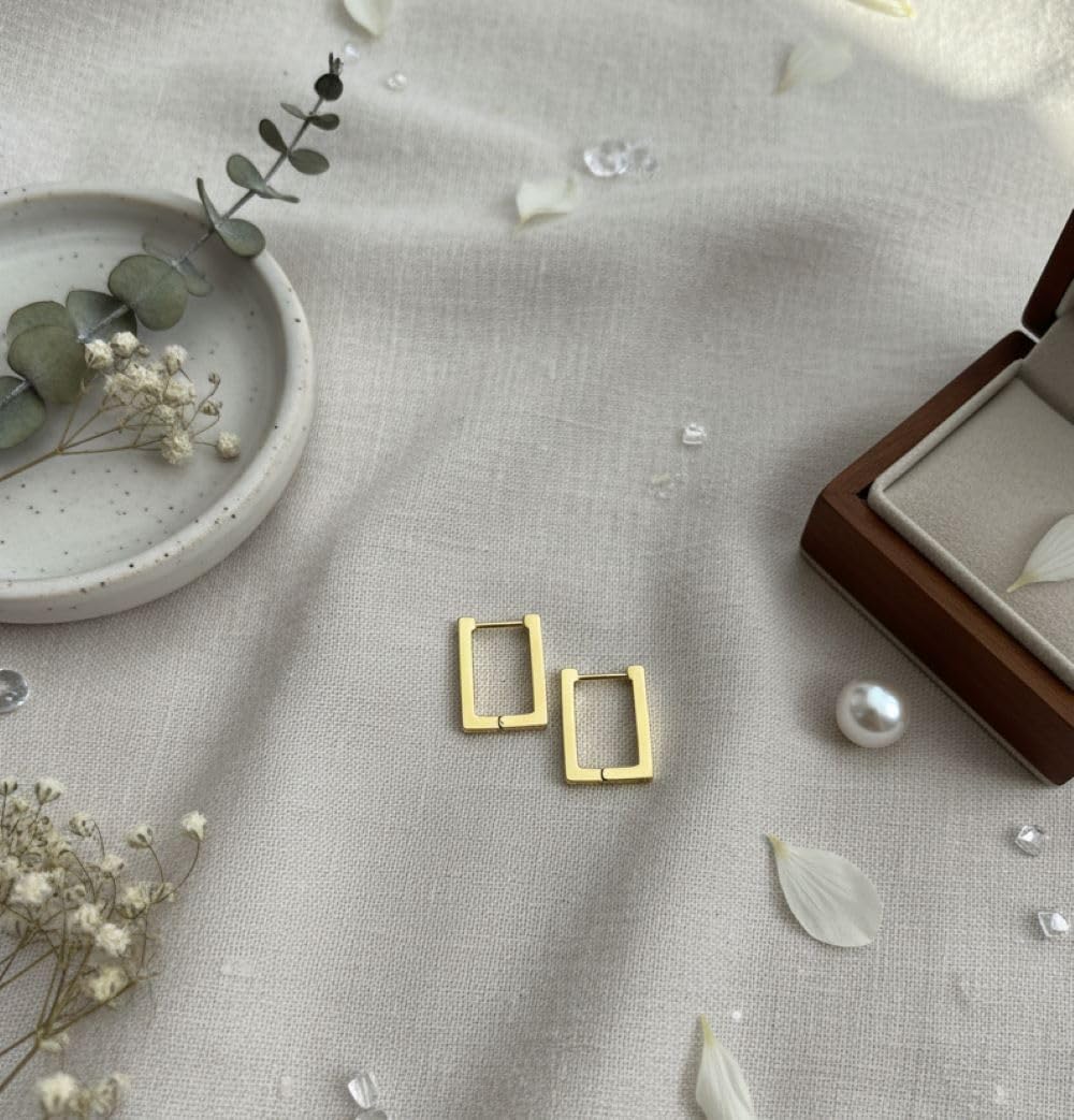 Gold Hoop Earrings for Women Trendy 14k Gold Plated 925 Sterling Silver Post Lightweight Small Thick Square Hoops Earring Hypoallergenic Birthday Valentines Gifts Jewelry - Image 4