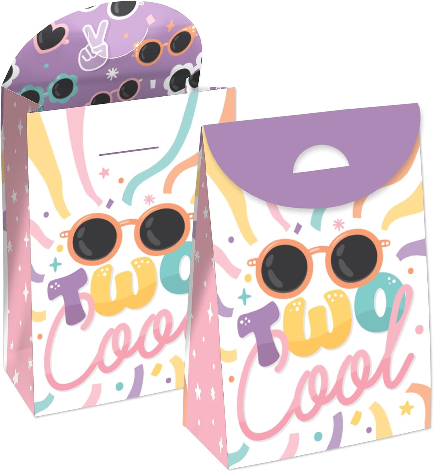 Big Dot of Happiness Two Cool - Girl - Pastel 2nd Birthday Gift Favor Bags - Party Goodie Boxes - Set of 12