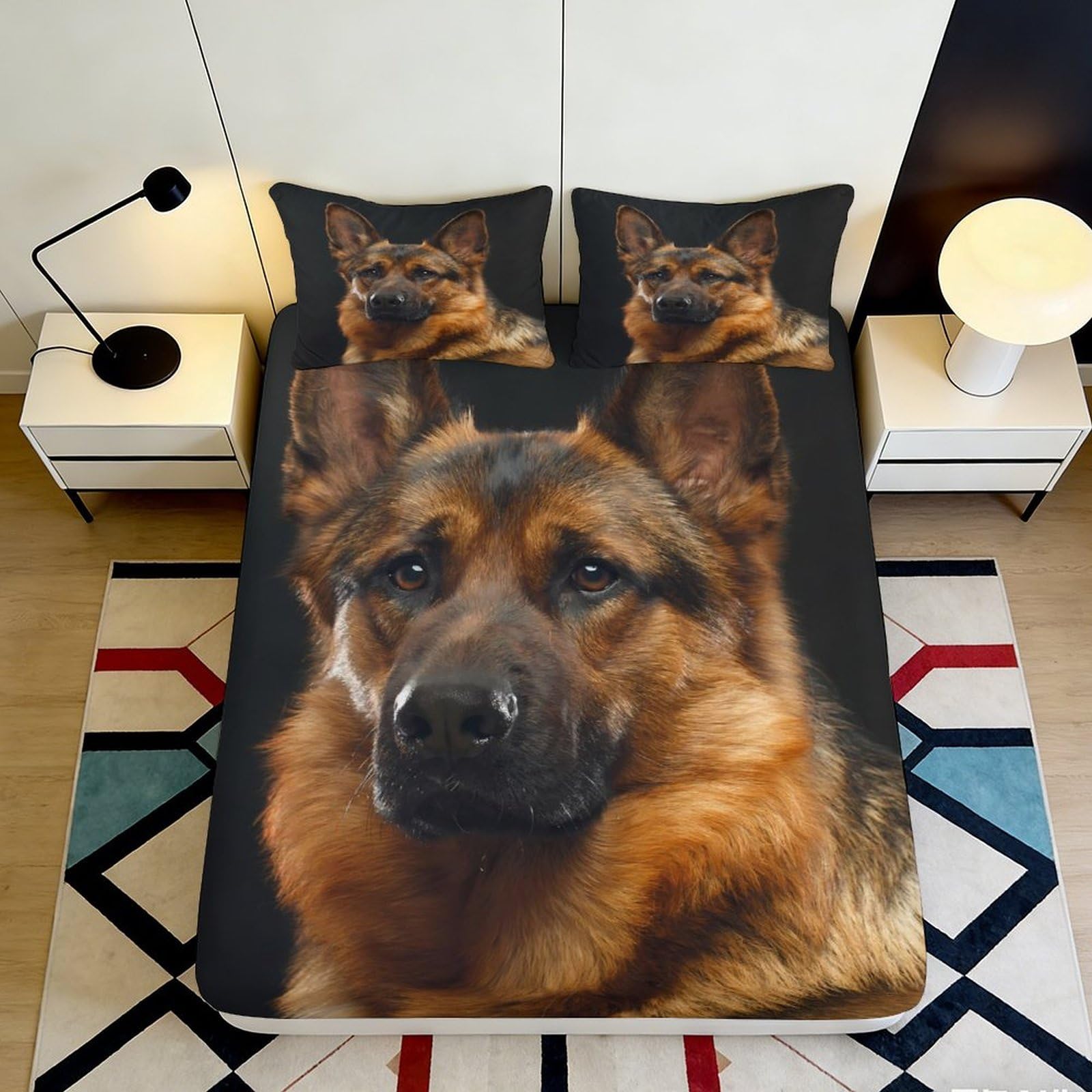 3D Printed German Shepherd Fitted Sheet Microfiber Soft Breathable Dog Portrait Bed Cover for Bedroom Guest Room Decor 120x200x25cm