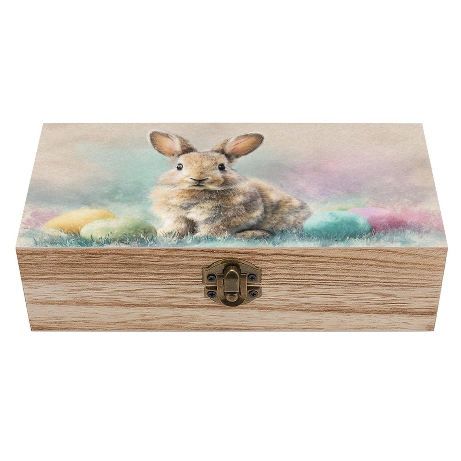 Ahdyr As Pic Easter Bunny Sitting On The Grass Wooden Storage Box With Hinged Lid And Front Clasp Large Keepsake Box