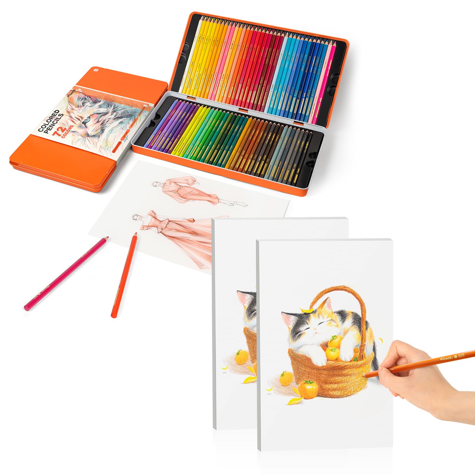 Woomer 72 Buntstifte und 40 Blatt strapazierfähiges, fusselfreies Buntstiftpapier