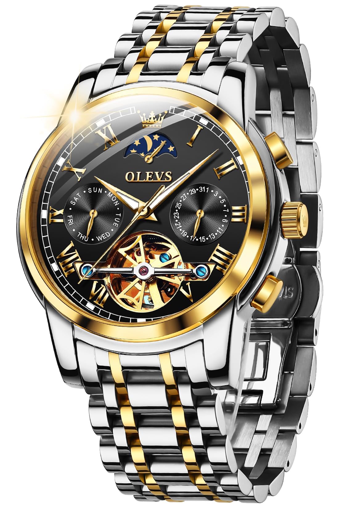 OLEVS Mens Automatic Watches Skeleton Mechanical Self Winding Luxury Fashion Dress Wrist Watch Luminous Waterproof