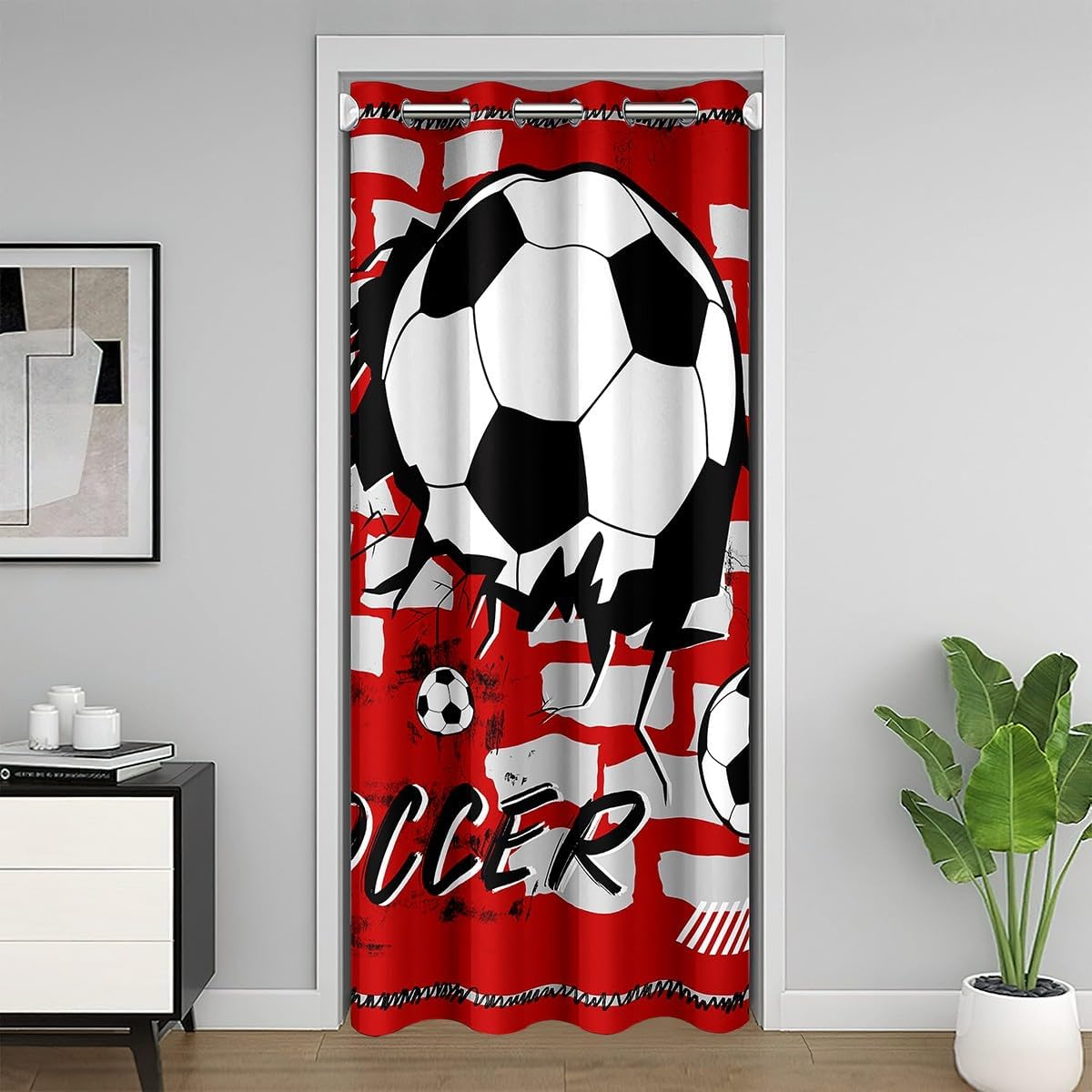 Feelyou Ball Sports Decor Closet Door Cover Curtain 52x84 Inch 1 Panel Football Soccer Door Curtain for Doorway Privacy Soccer Ball Game 30%-50% Blackout Curtain World Cup Doors with Windows Decor