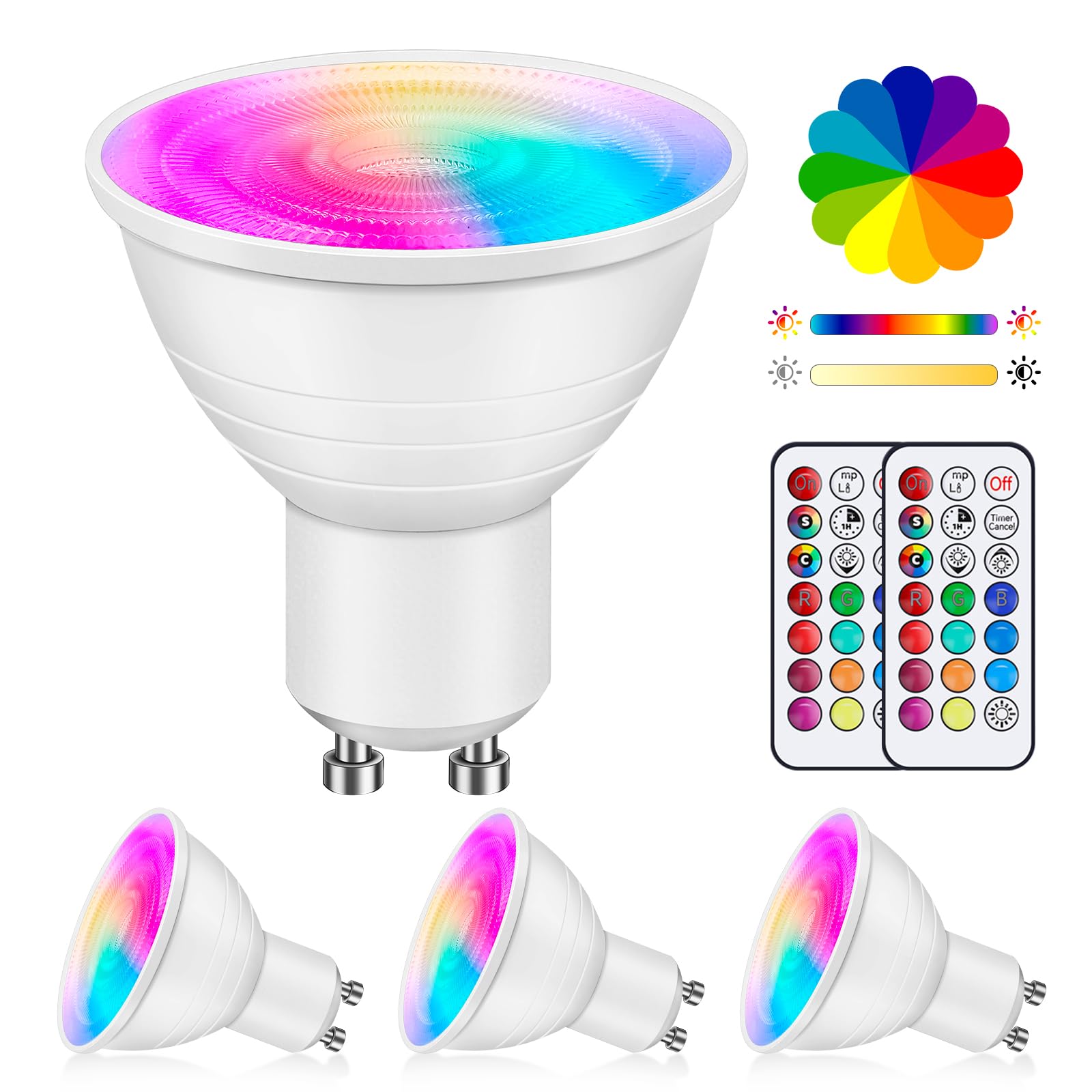 Liuyife 4 Pack 5W GU10 Dimmable Multicolor LED Spotlight, Color Changing Bulb with Remote Control, Beam Angle 120°