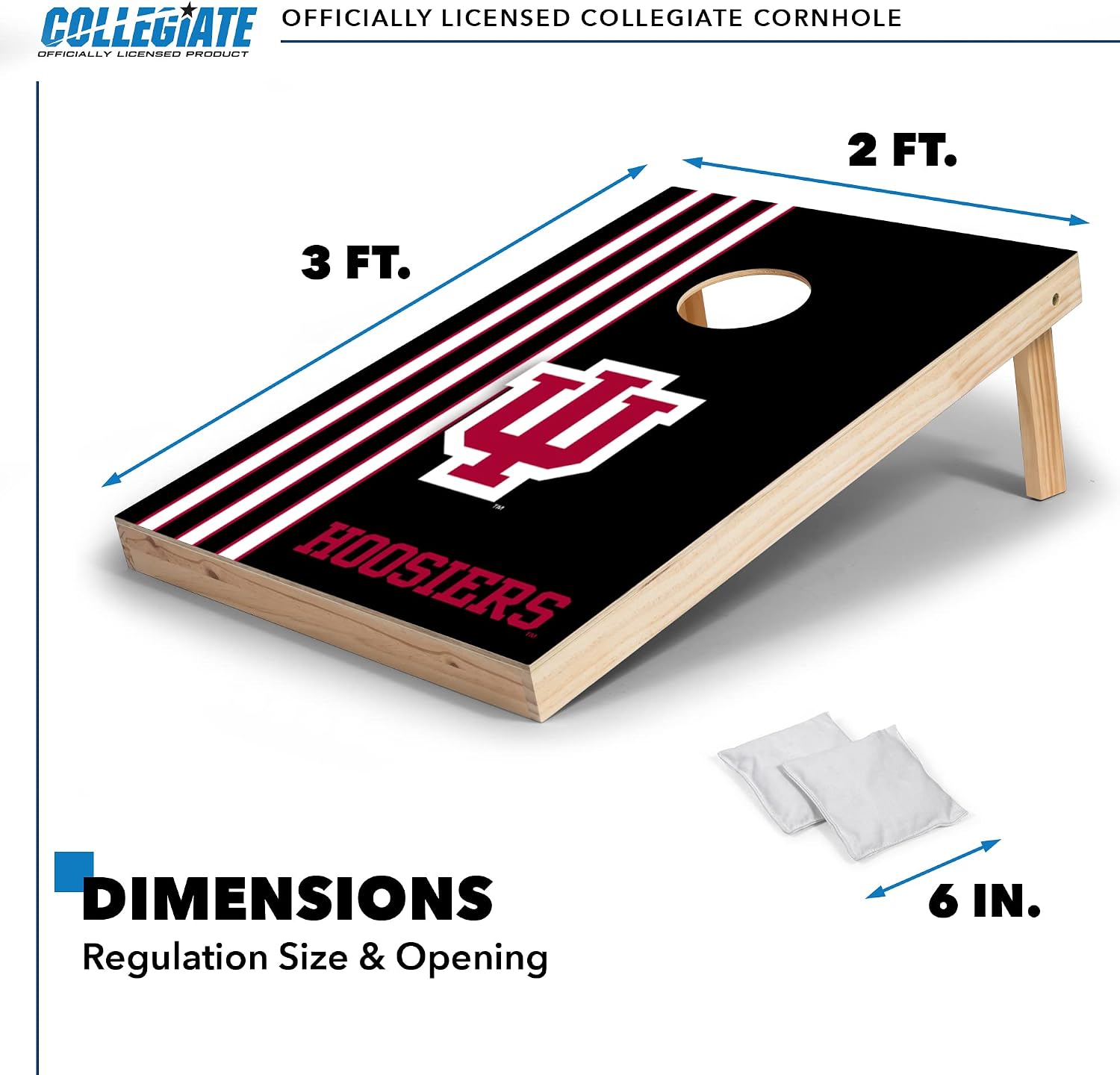 2' x 3' Solid Wood Cornhole Set with Direct Print HD Team Graphics – Great Gift for Any NCAA Fan! Bean Bag Toss Family Outdoor Games – Indiana Hoosiers