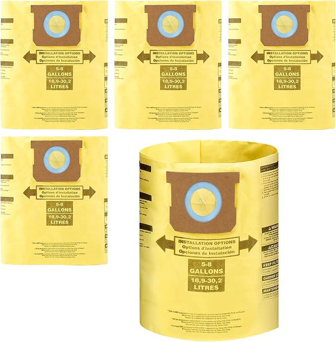 5 Pack Replacement Vacuum Filter Bags Type E for Shop Vac 58 Gallon