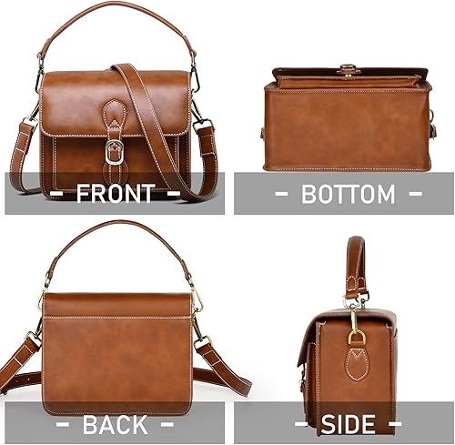 Miniatura 5 de Cwatcun Camera Shoulder Bag Compact Camera Case Waterproof Retro Compatible for Canon Nikon Sony SLR DSLR Mirrorless Camera and Lens Brown, Medium