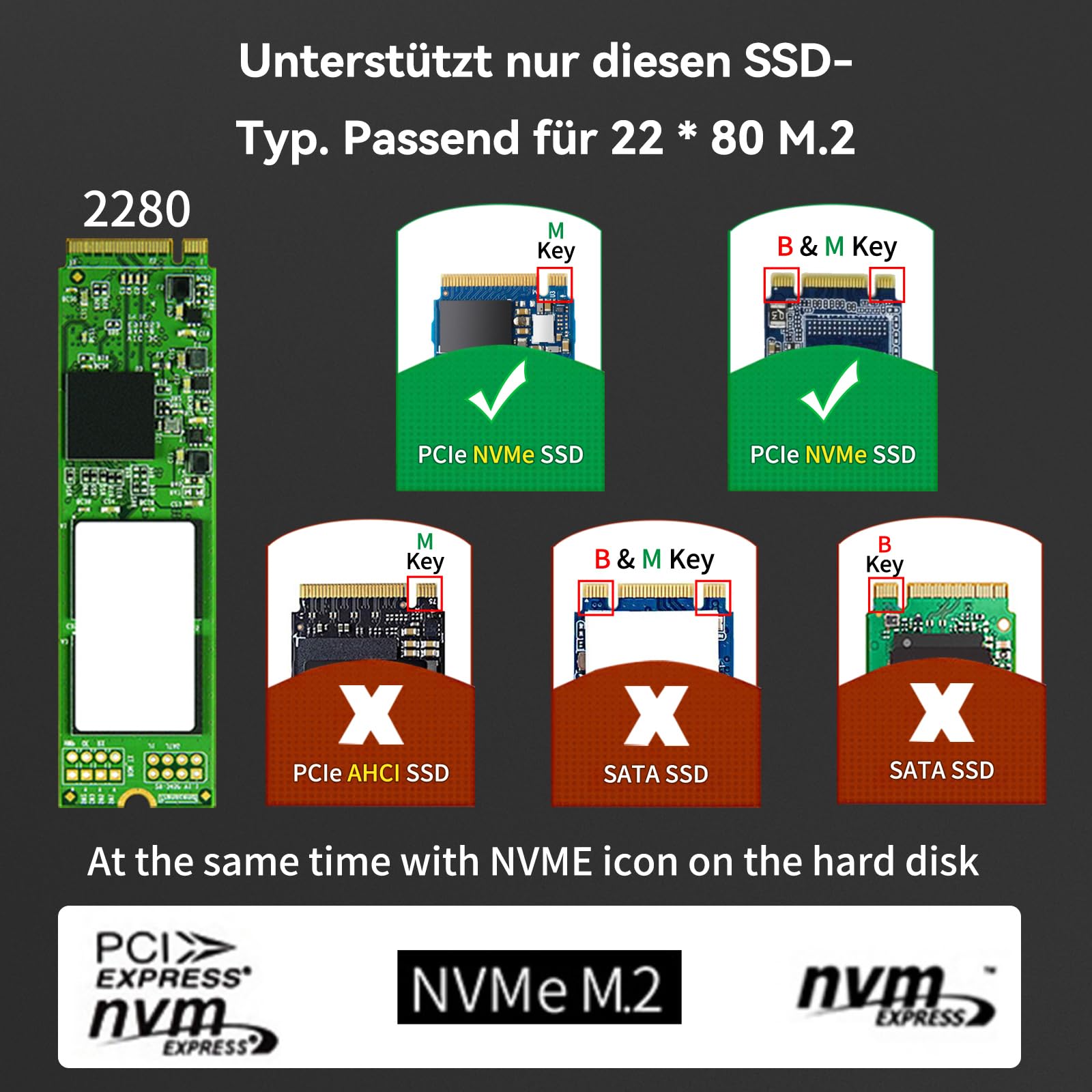 40Gbps M.2 NVMe SSD Gehäuse, ANYOYO NVMe Gehäuse kompatibel für Thunderbolt 5/4/3 M.2 SSD Gehäuse für PCIe 2280 M-Key (B+M Key), USB C Aluminium SSD Gehäuse kompatibel für USB 4/3.2/3.1