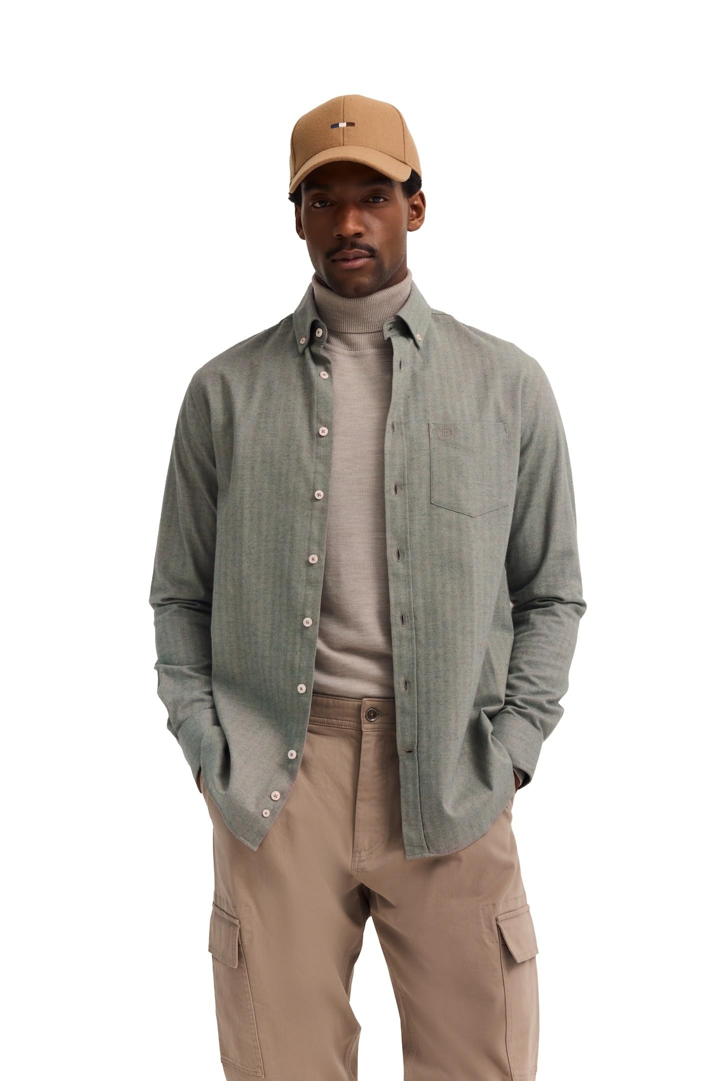 bugatti Herren Freizeithemd Langarm 9350-88300D Modern Fit, Fischgrat-Muster, Soft Cotton, Baumwolle, Button-Down