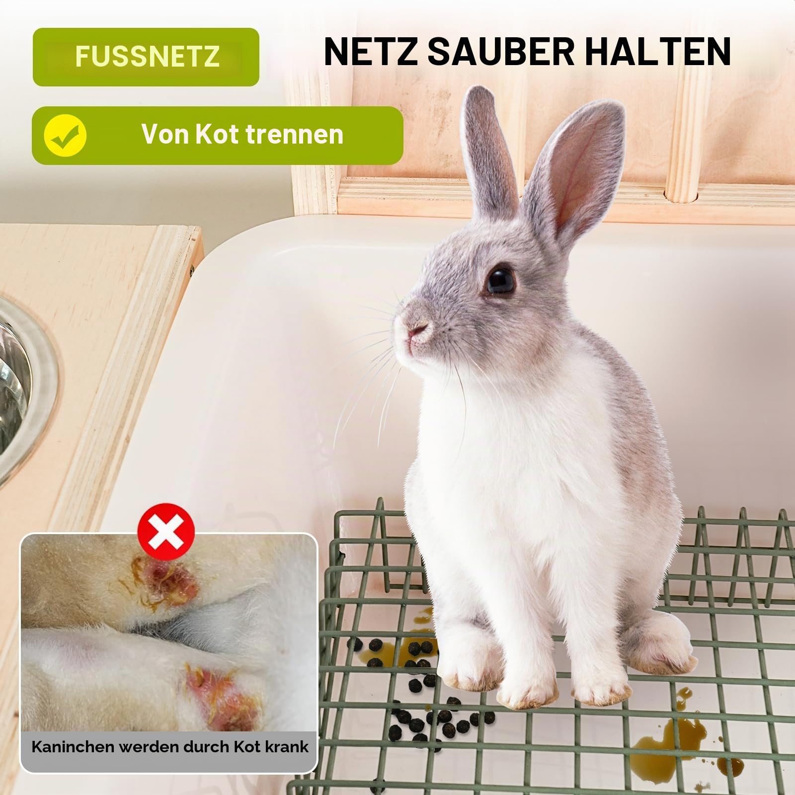 3 in 1 Extra große Heu-Futterstation mit Katzentoilette und Hölzerner Hasentoilette, für Zwergkaninchen, Meerschweinchen, Chinchillas, Hamster, Frettchen und andere Tiere