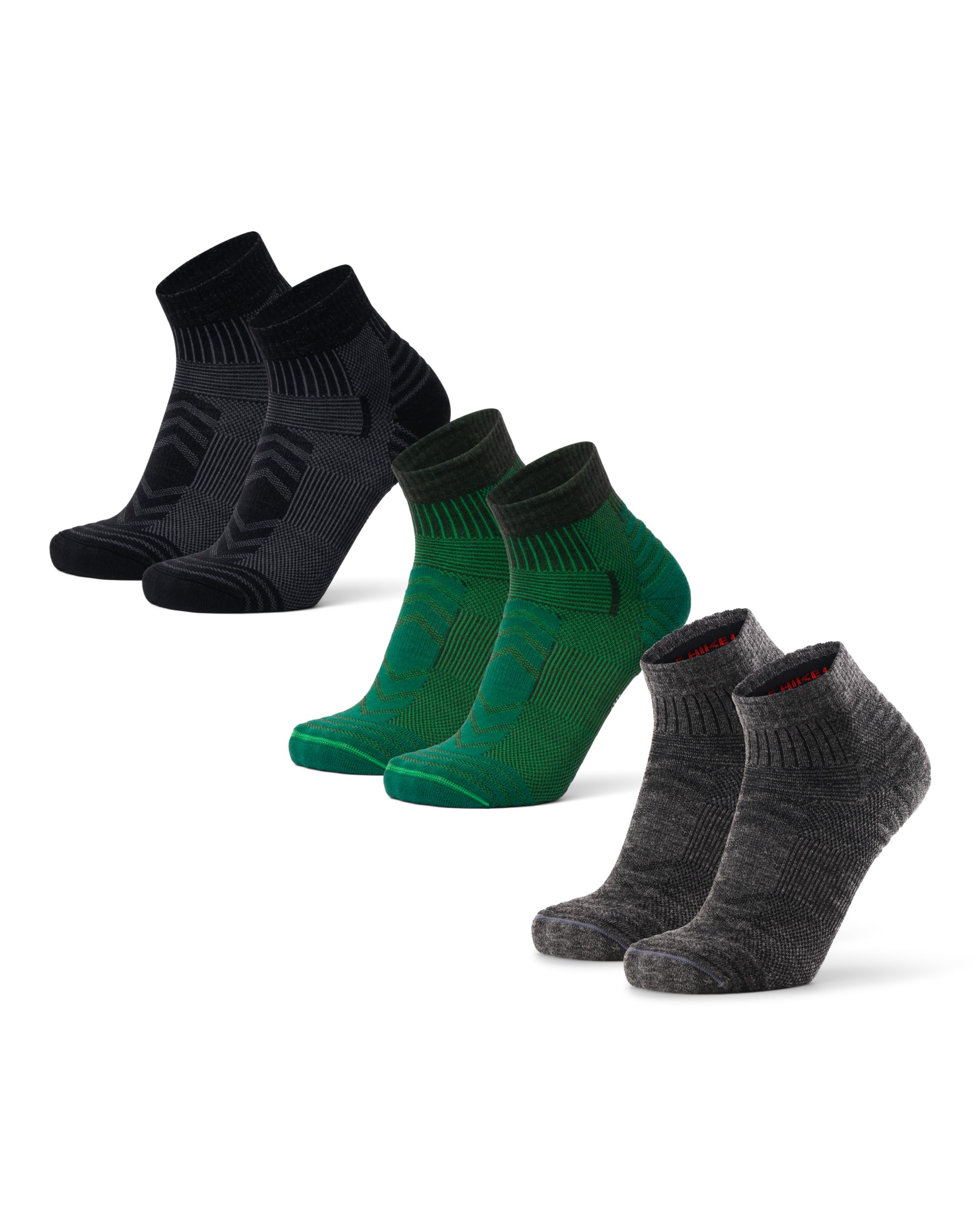 DANISH ENDURANCE Kurze Merino Wolle Wandersocken, Wollsocken, Merino Socken, Leicht Gepolstert, Atmungsaktiv & Anti-Blasen, Unisex, für Herren & Damen, 3 Paar