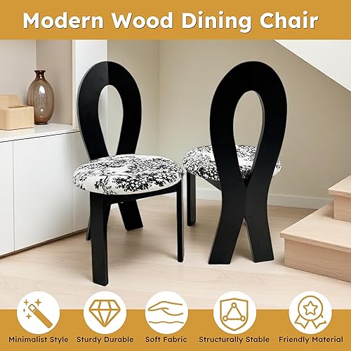 Miniatura 3 de Dining Chairs Set of 2, Table & Chair Sets - Solid Wooden Dining Room Chairs with Linen Upholstery and White Round Cushion for Kitchen Dining Room